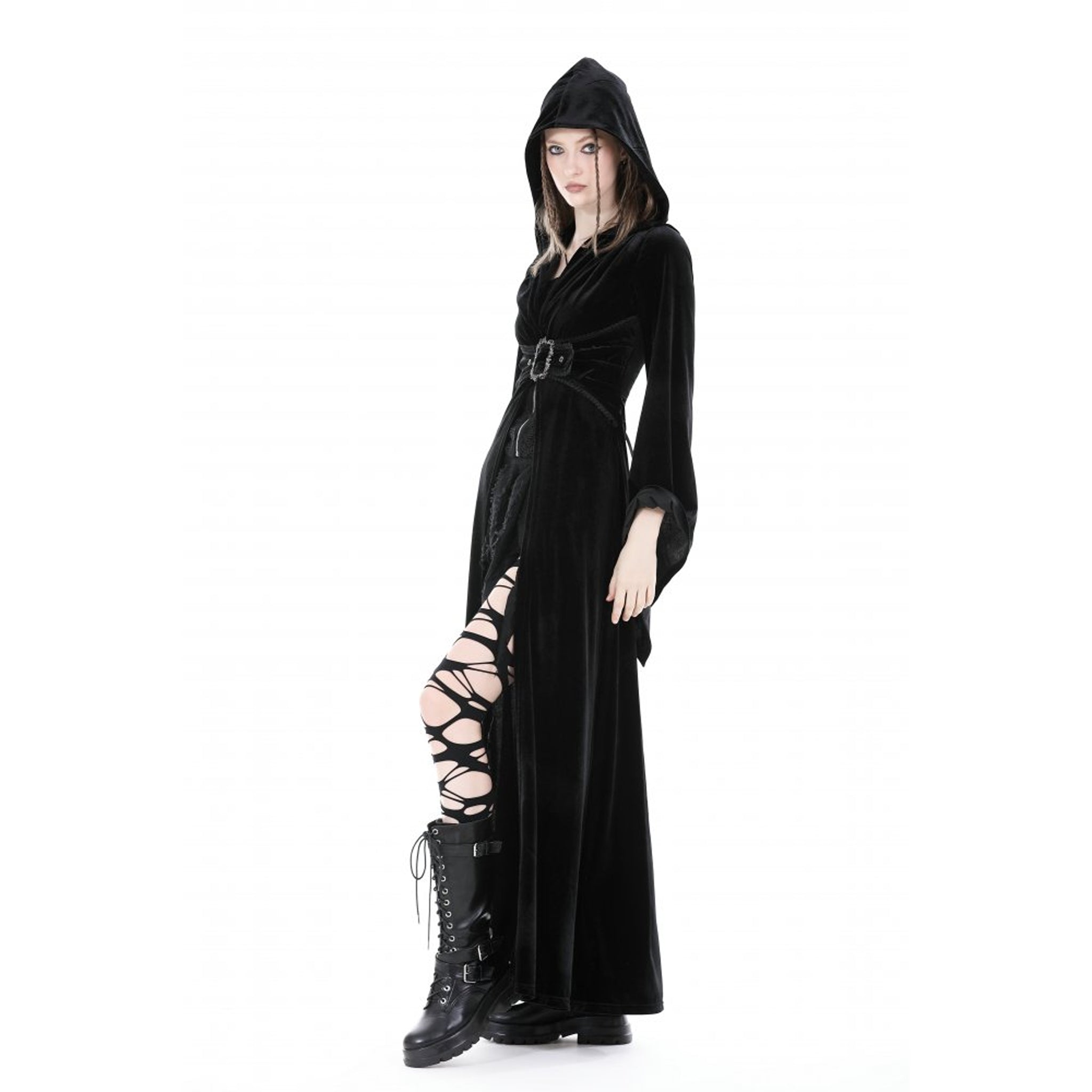 Long velvet coat with hood deals