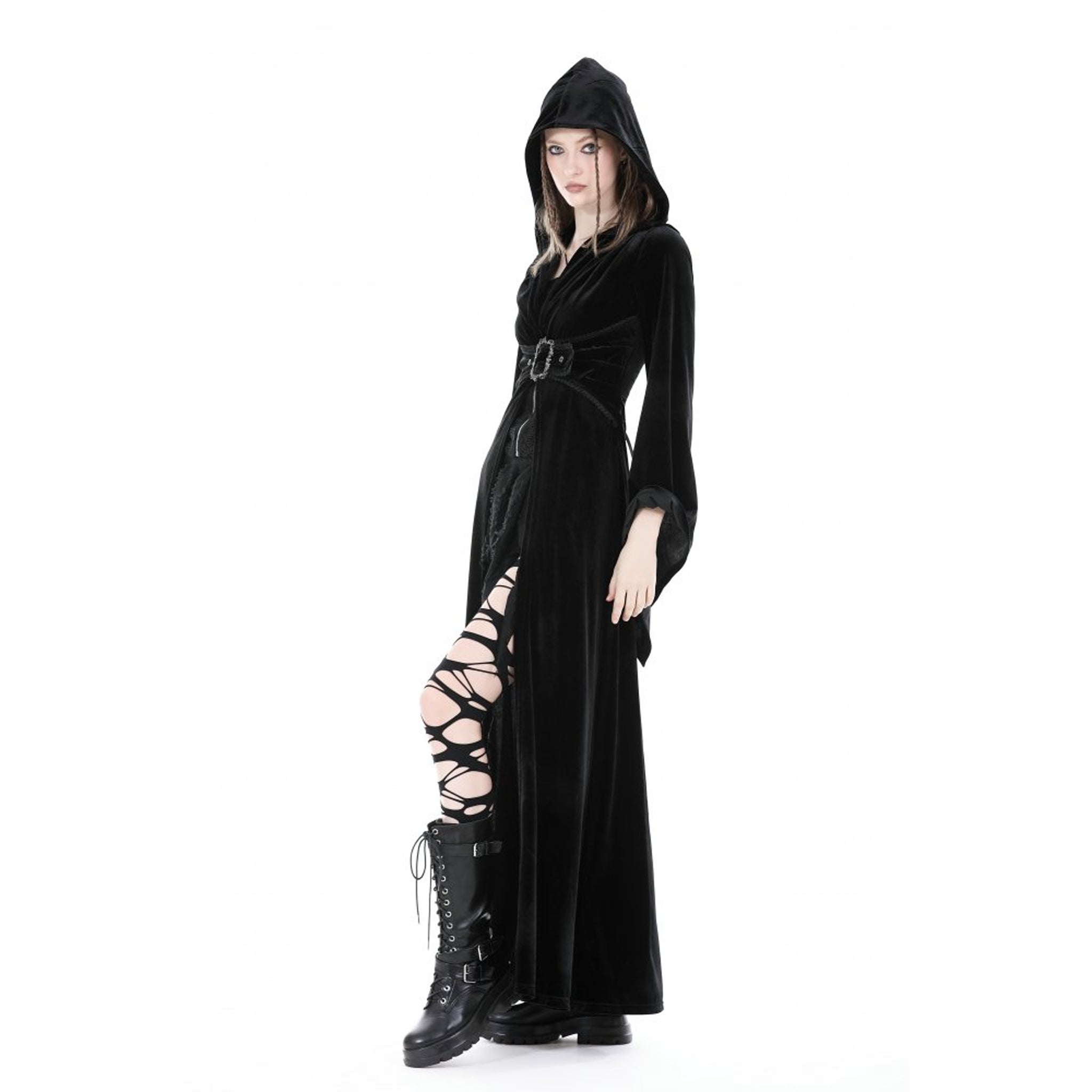 Hooded Velvet Long Coat