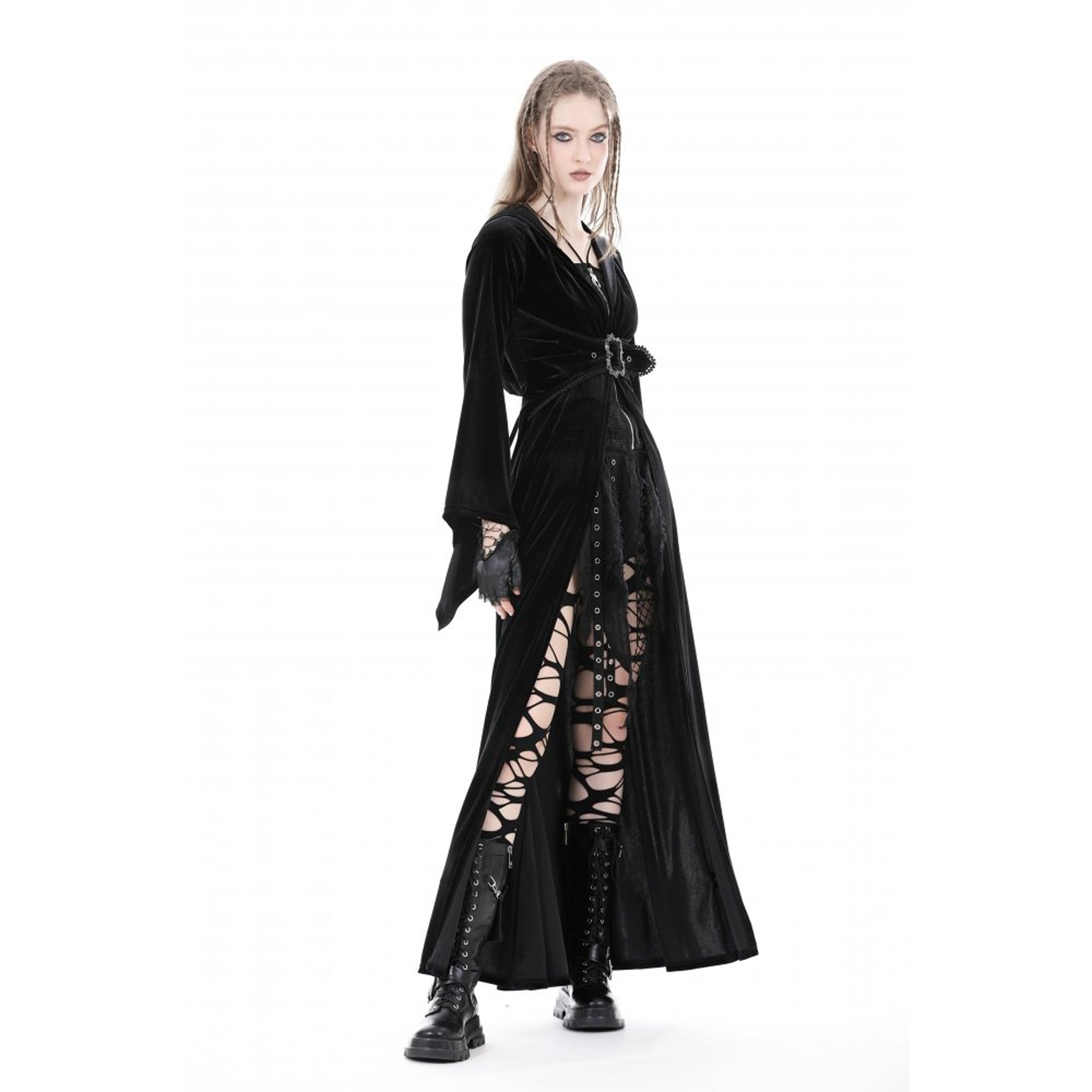 Hooded Velvet Long Coat