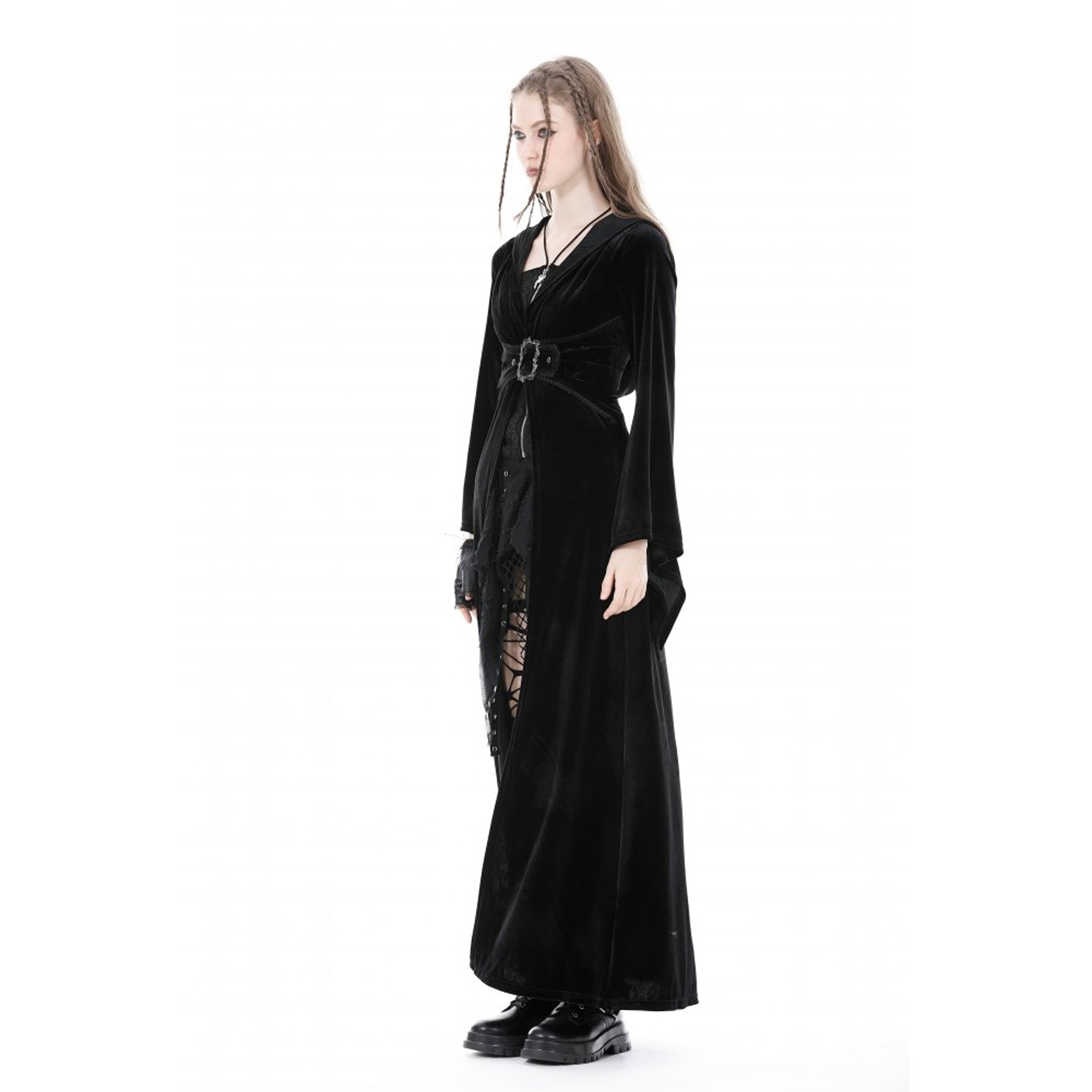 Hooded Velvet Long Coat