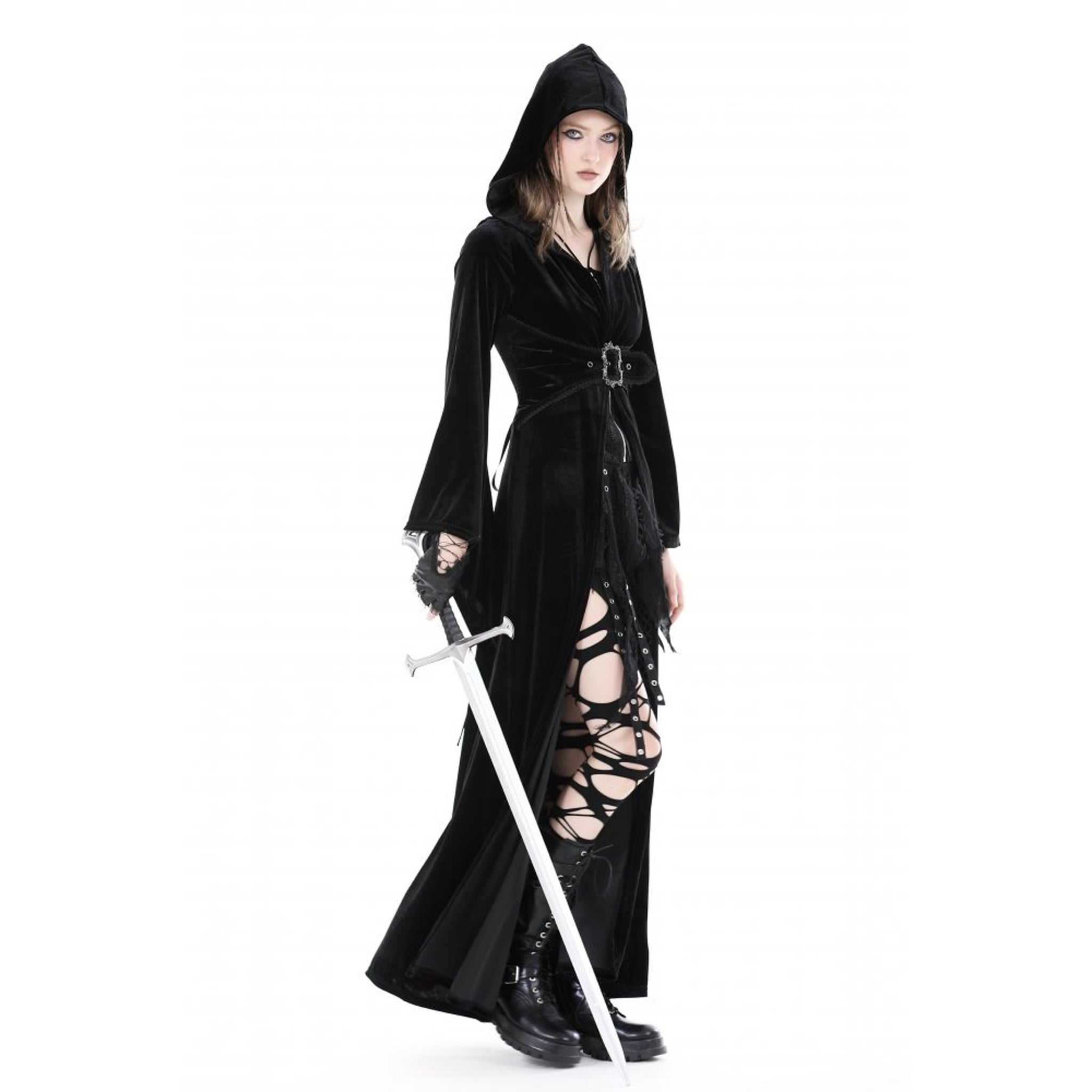 Hooded Velvet Long Coat