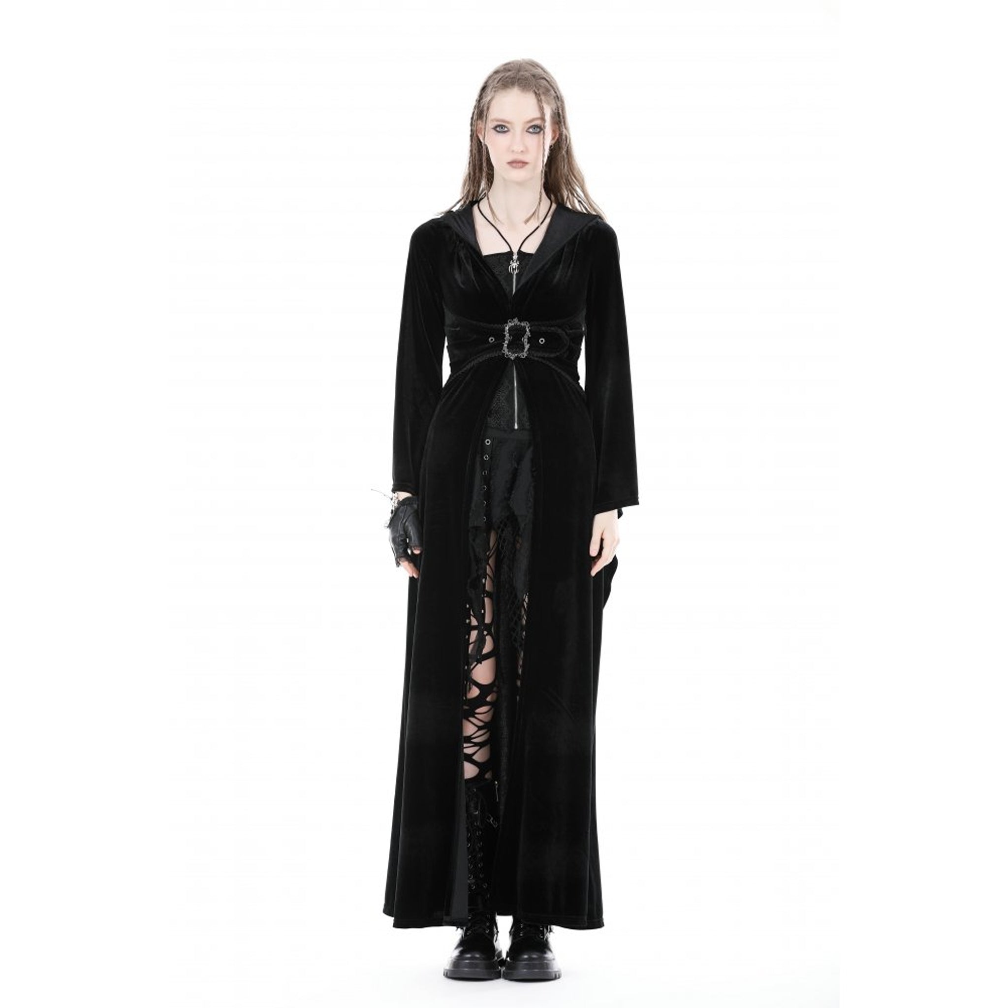 Hooded Velvet Long Coat