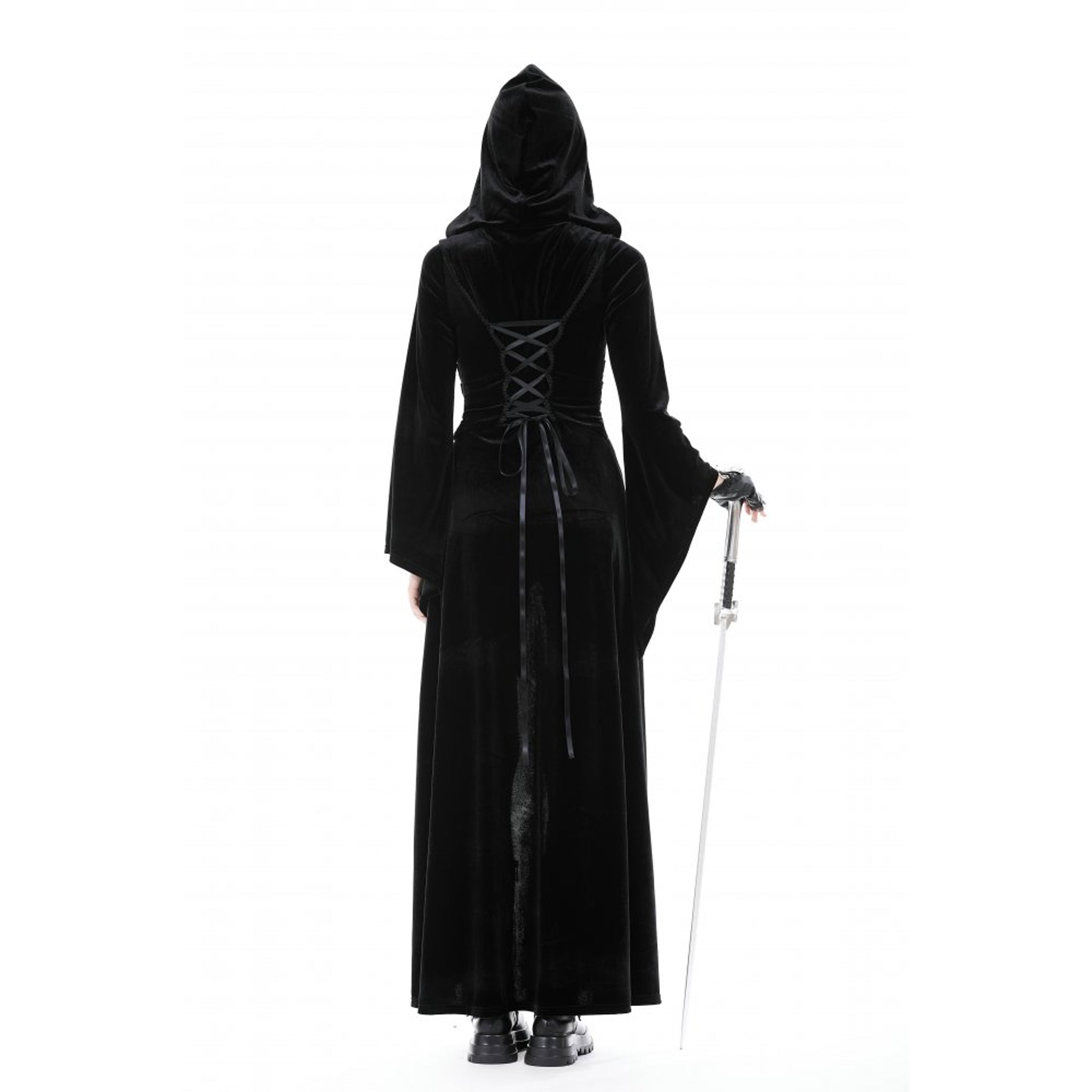 Hooded Velvet Long Coat