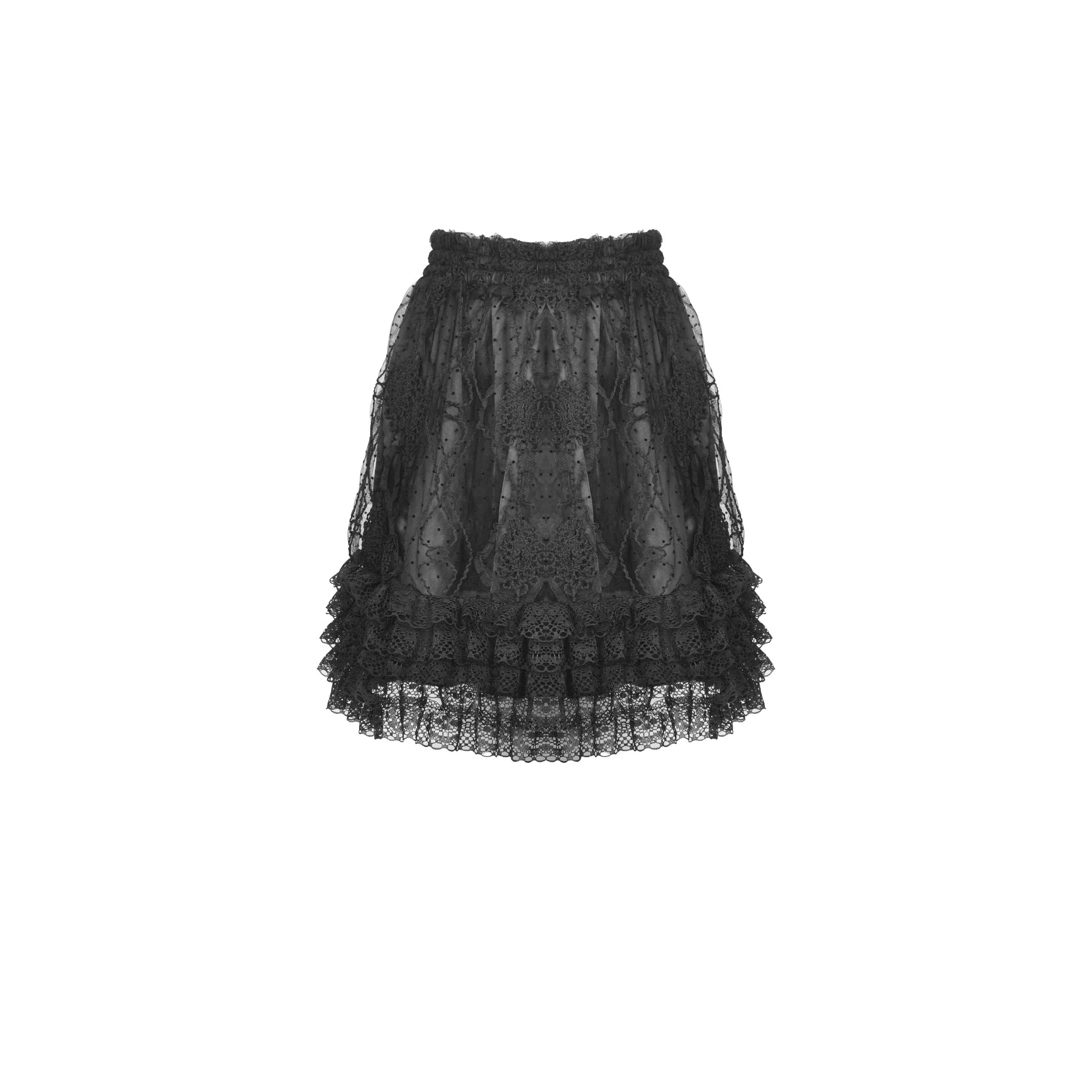 Black Gothic Lace Layered Mini Skirt