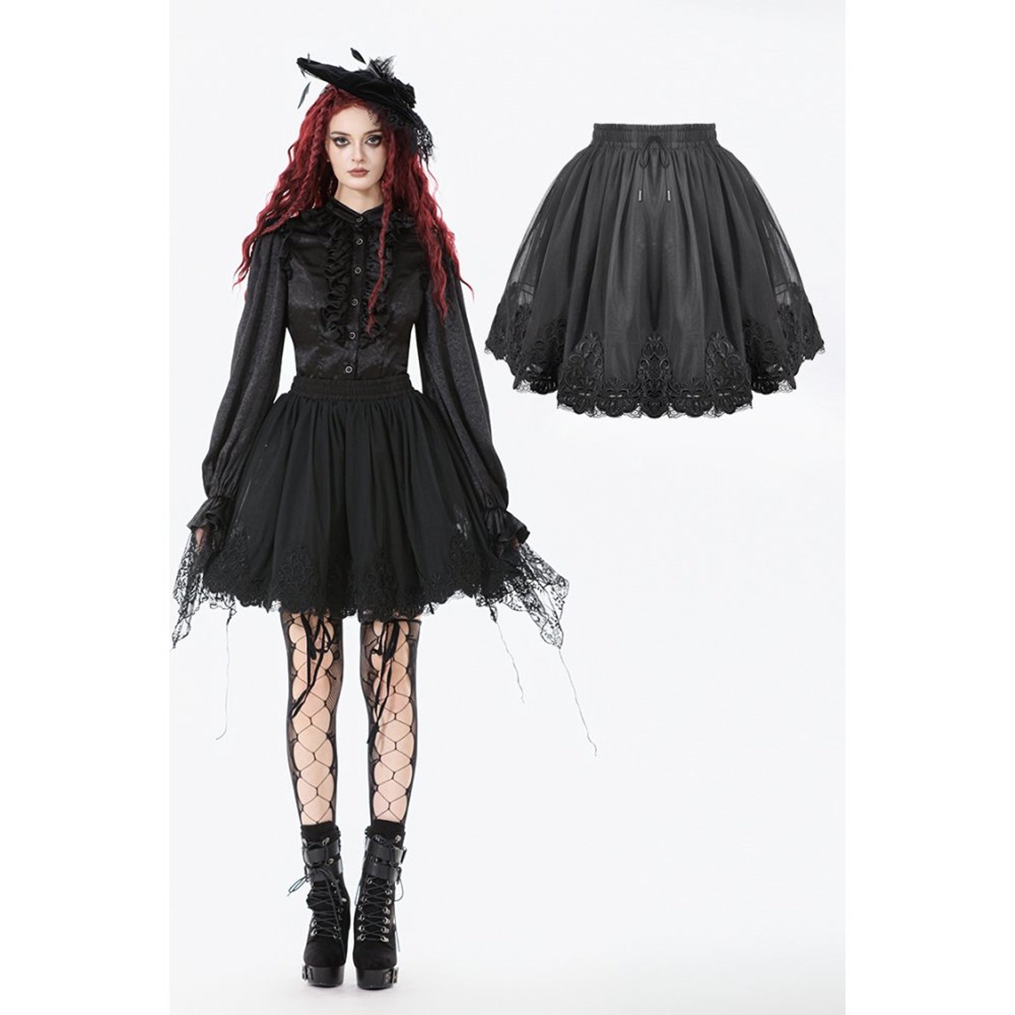 Layered Gothic Lace Hem Skirt