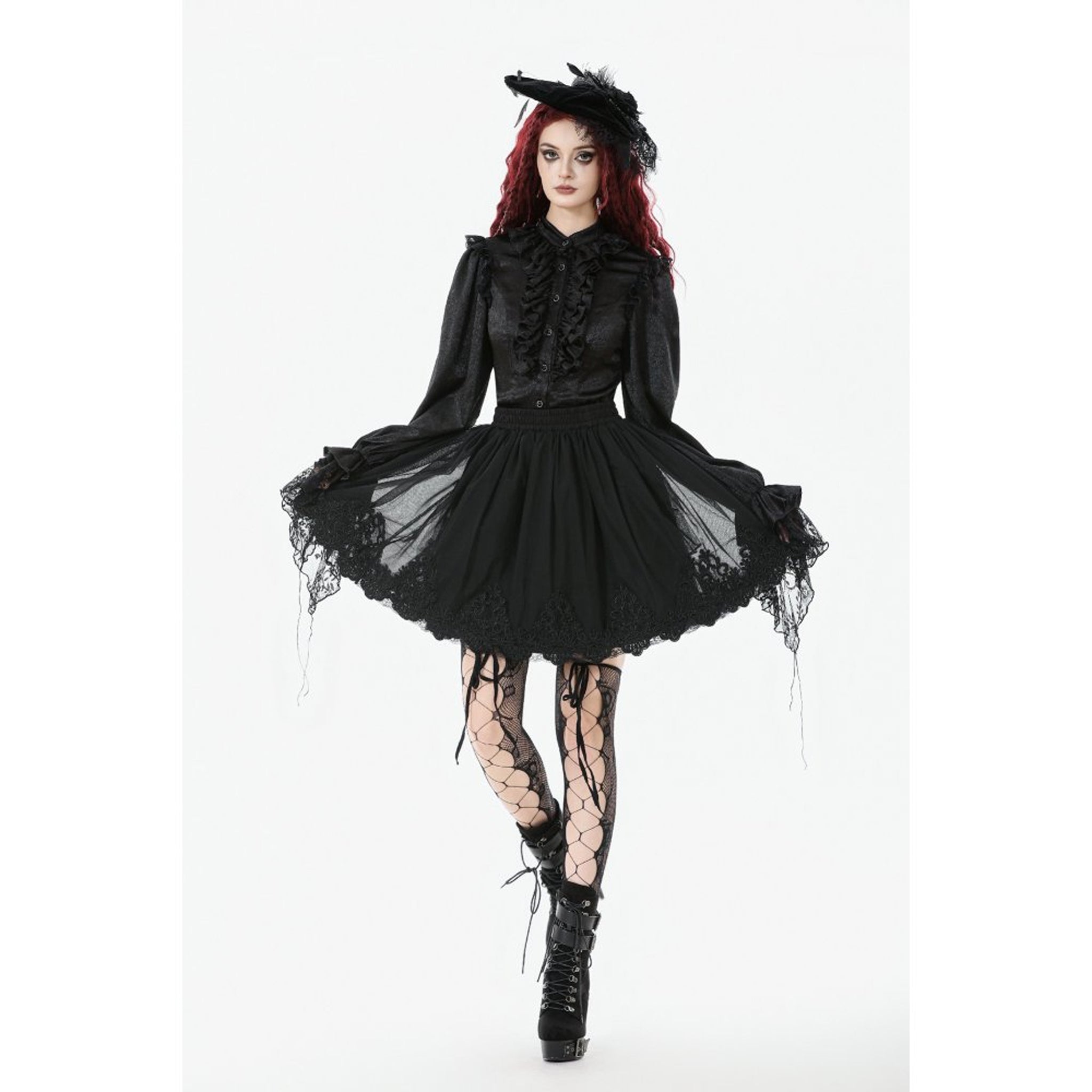 Layered Gothic Lace Hem Skirt