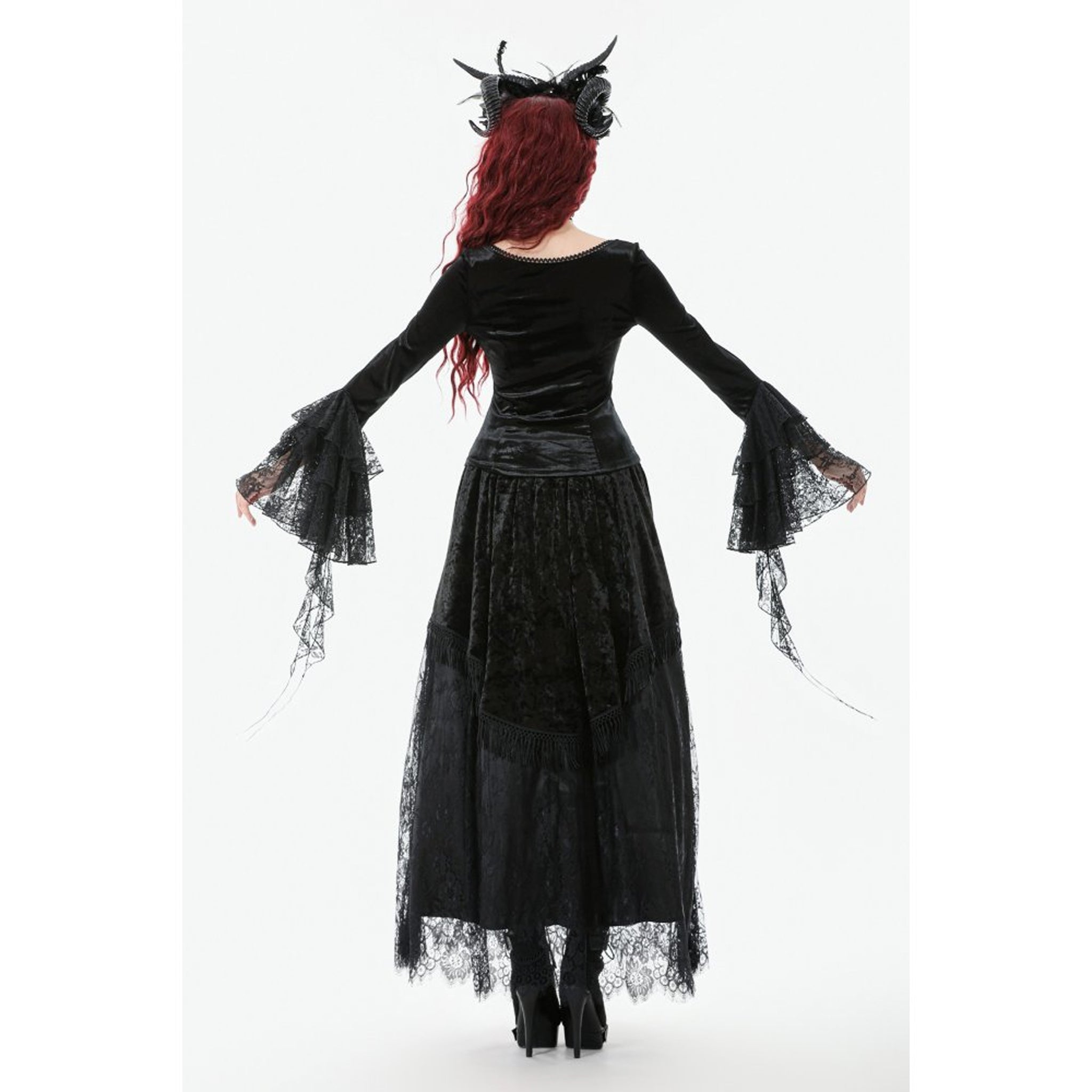 Gothic Floral Tassel Maxi Skirt