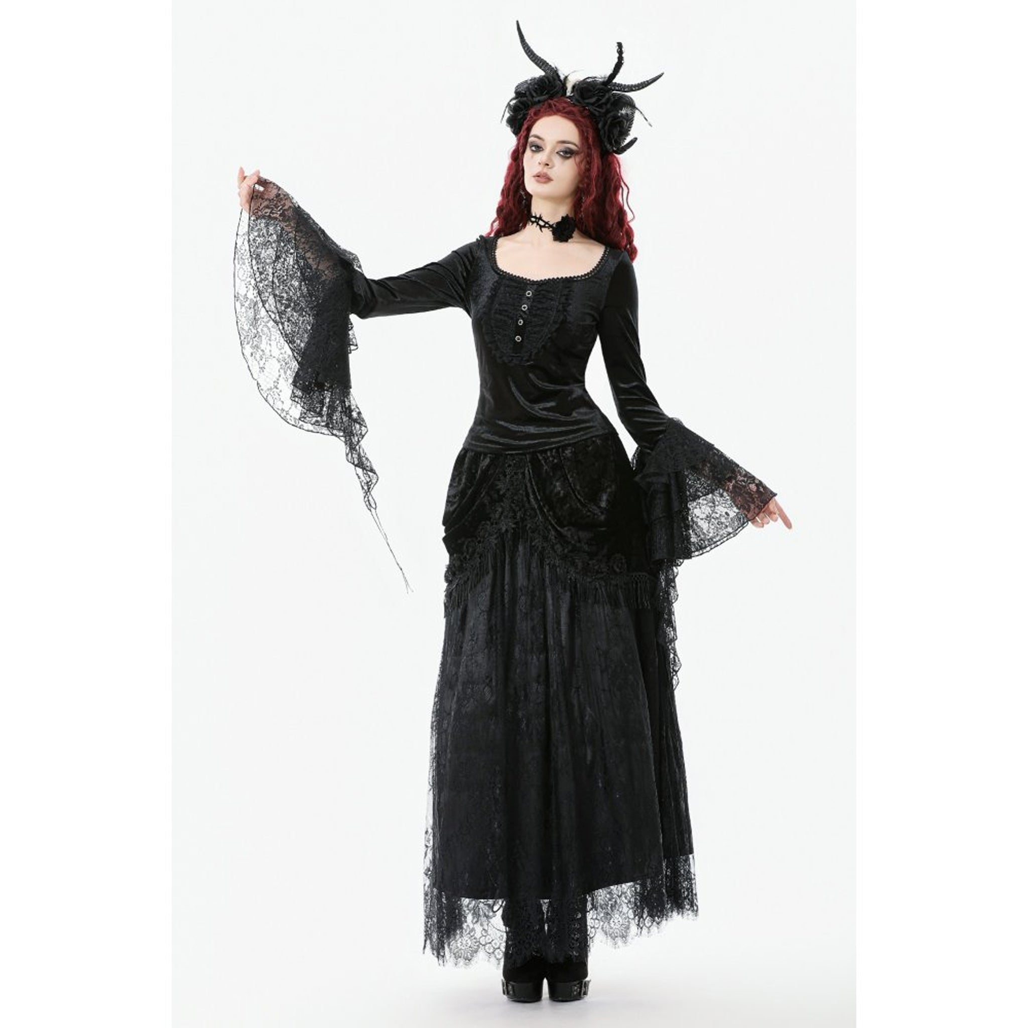 Gothic Floral Tassel Maxi Skirt