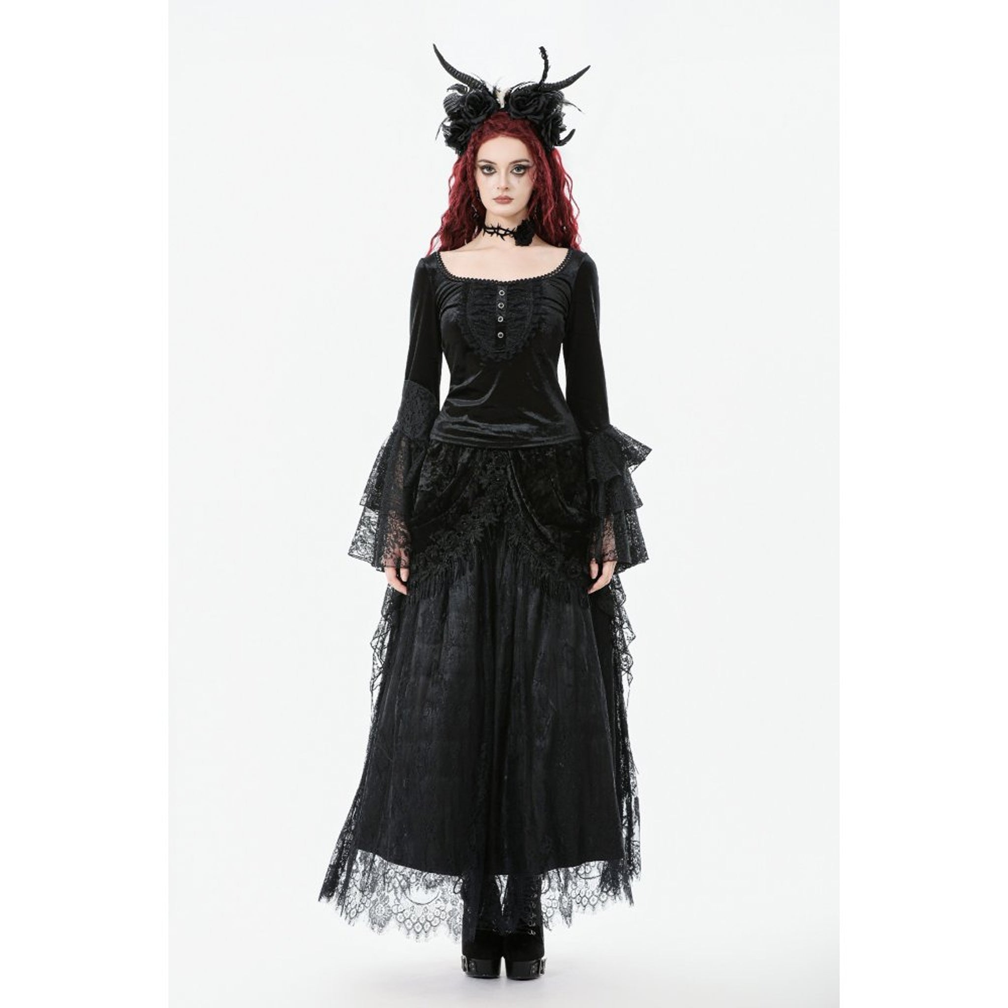 Gothic Floral Tassel Maxi Skirt