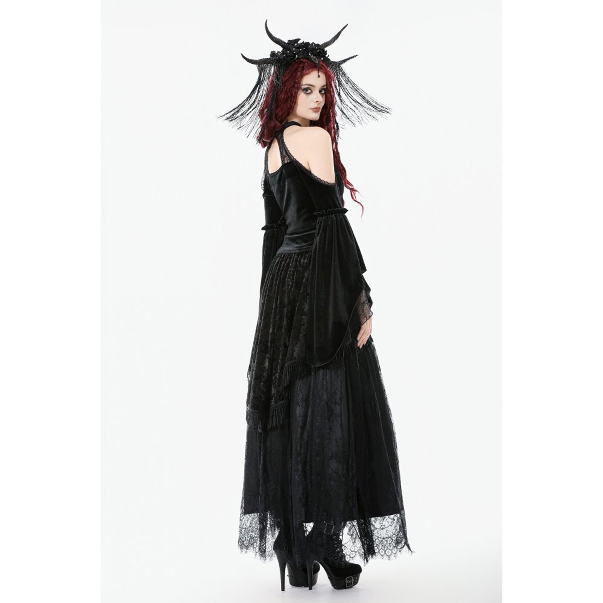 Gothic Floral Tassel Maxi Skirt