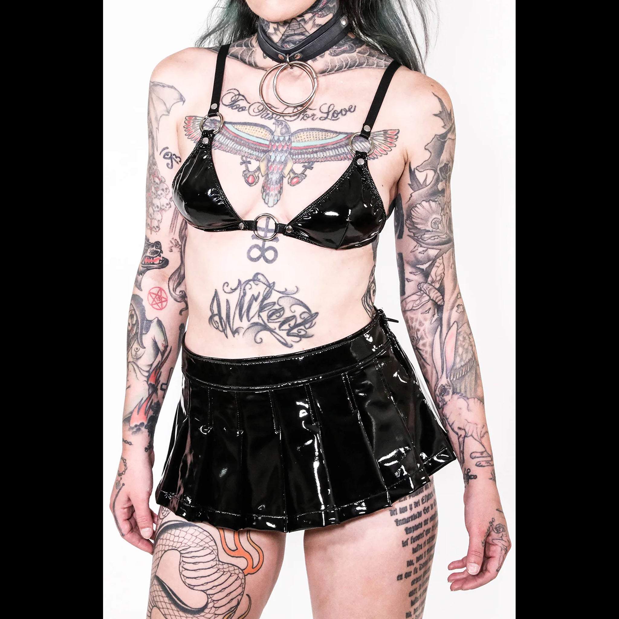 Patent Vinyl Pleated Micro Mini Skirt