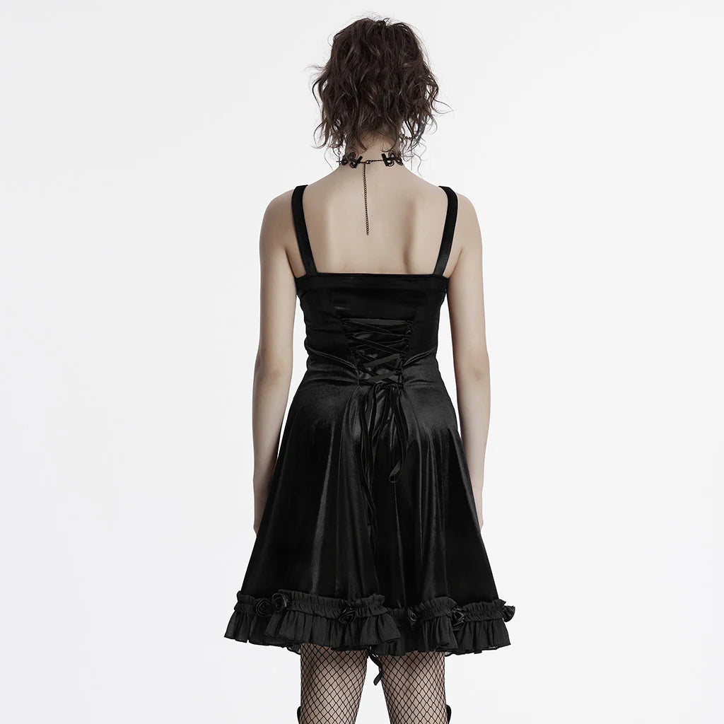 Stretch Velvet Ruffle Hem Dress