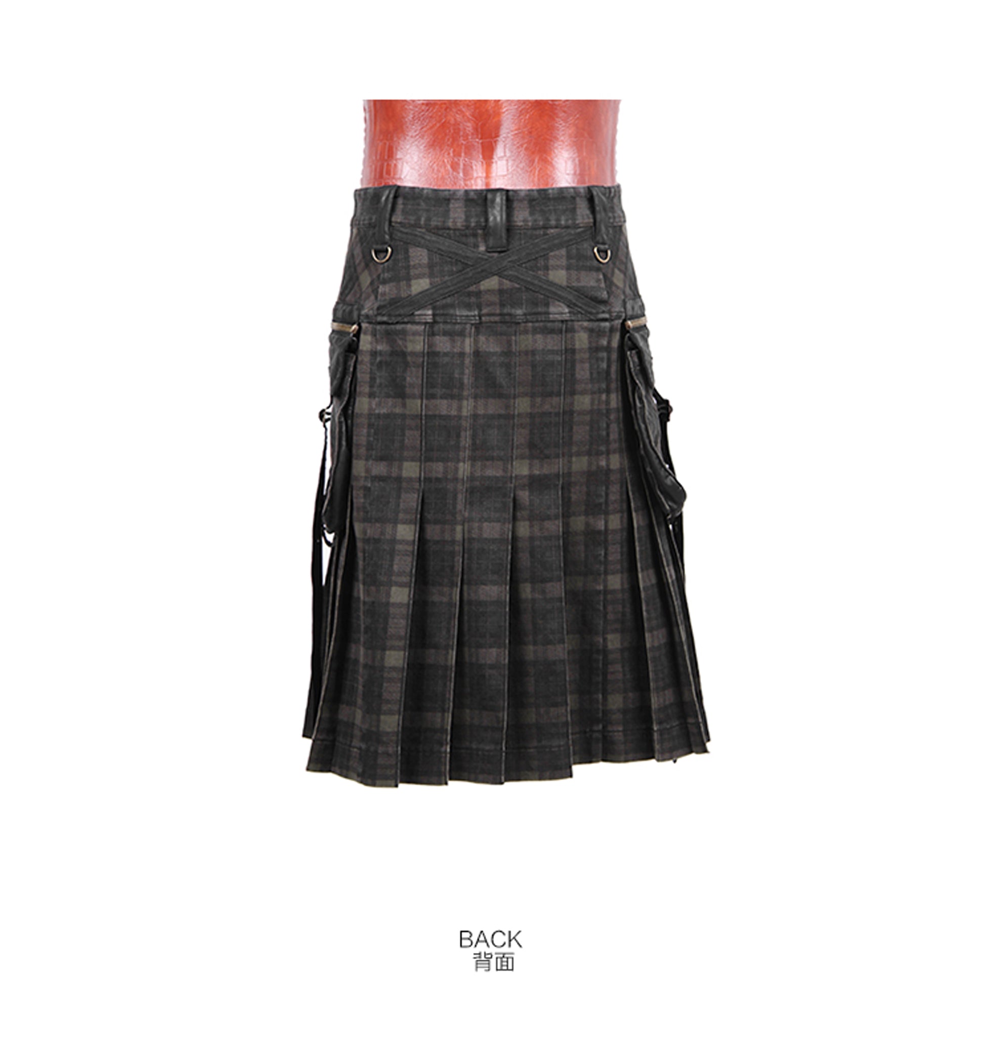 Kilt style double pocket skirt blk/brn