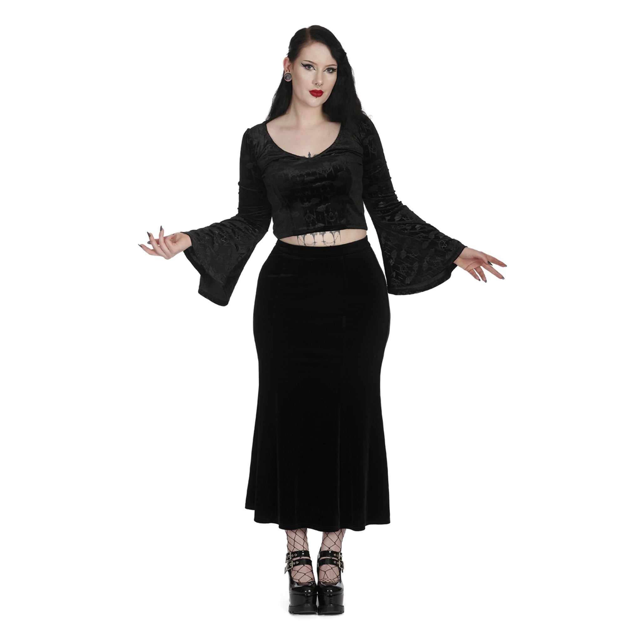 Velvet Fishtail Pencil Skirt