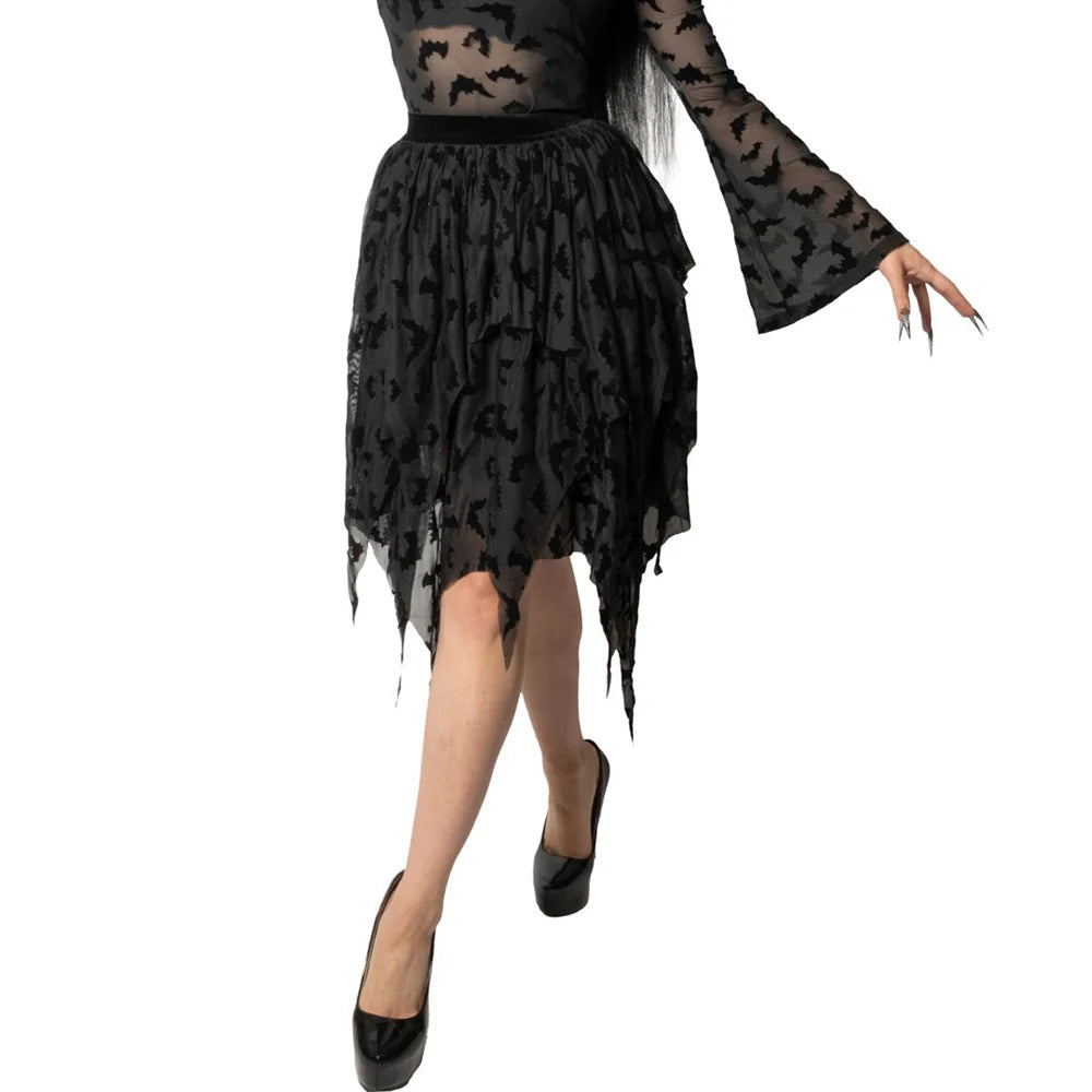 Bat Repeat Mesh Skirt