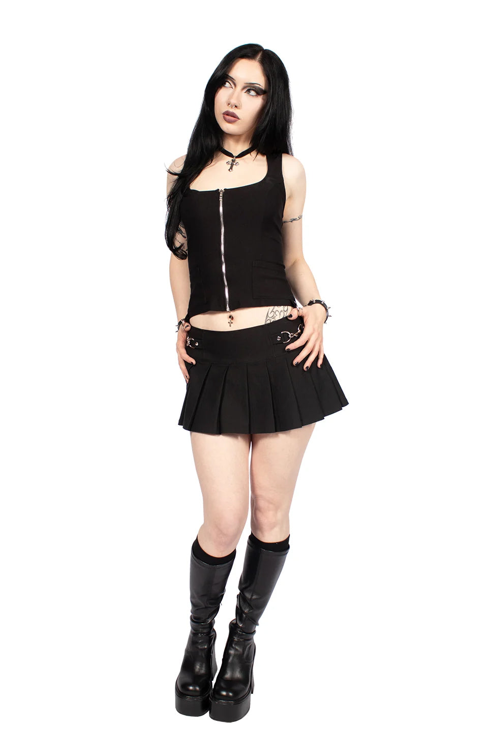 Solid Black Gangsta Pranksta Pleated Skirt
