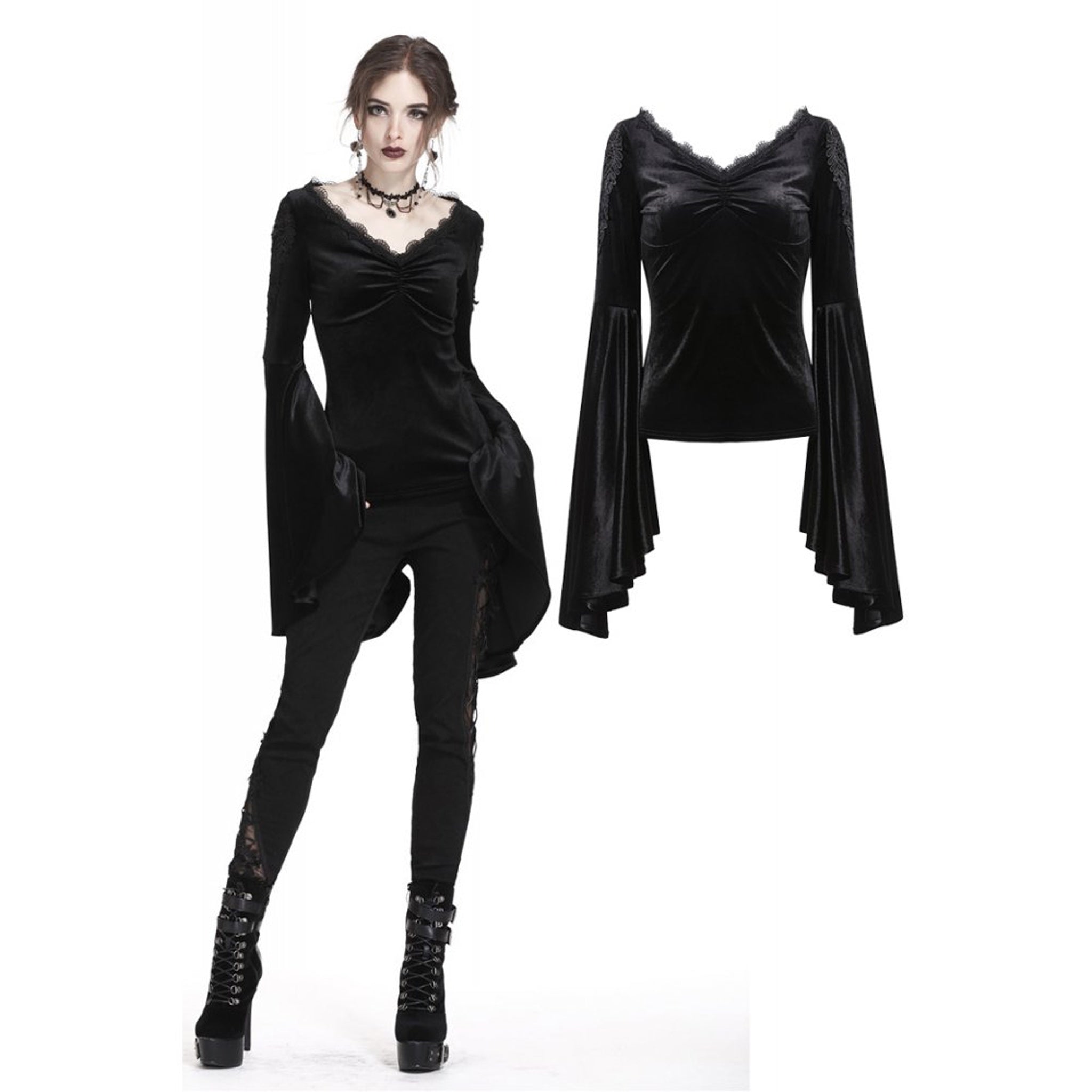 Velvet V Neck Applique Shirt