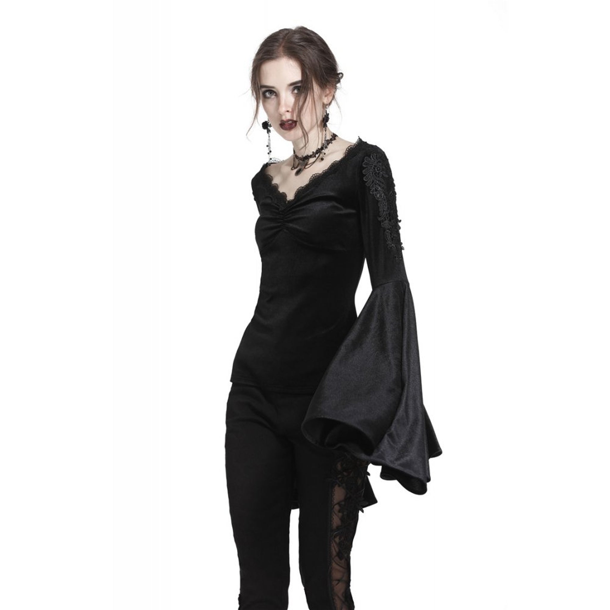 Velvet V Neck Applique Shirt