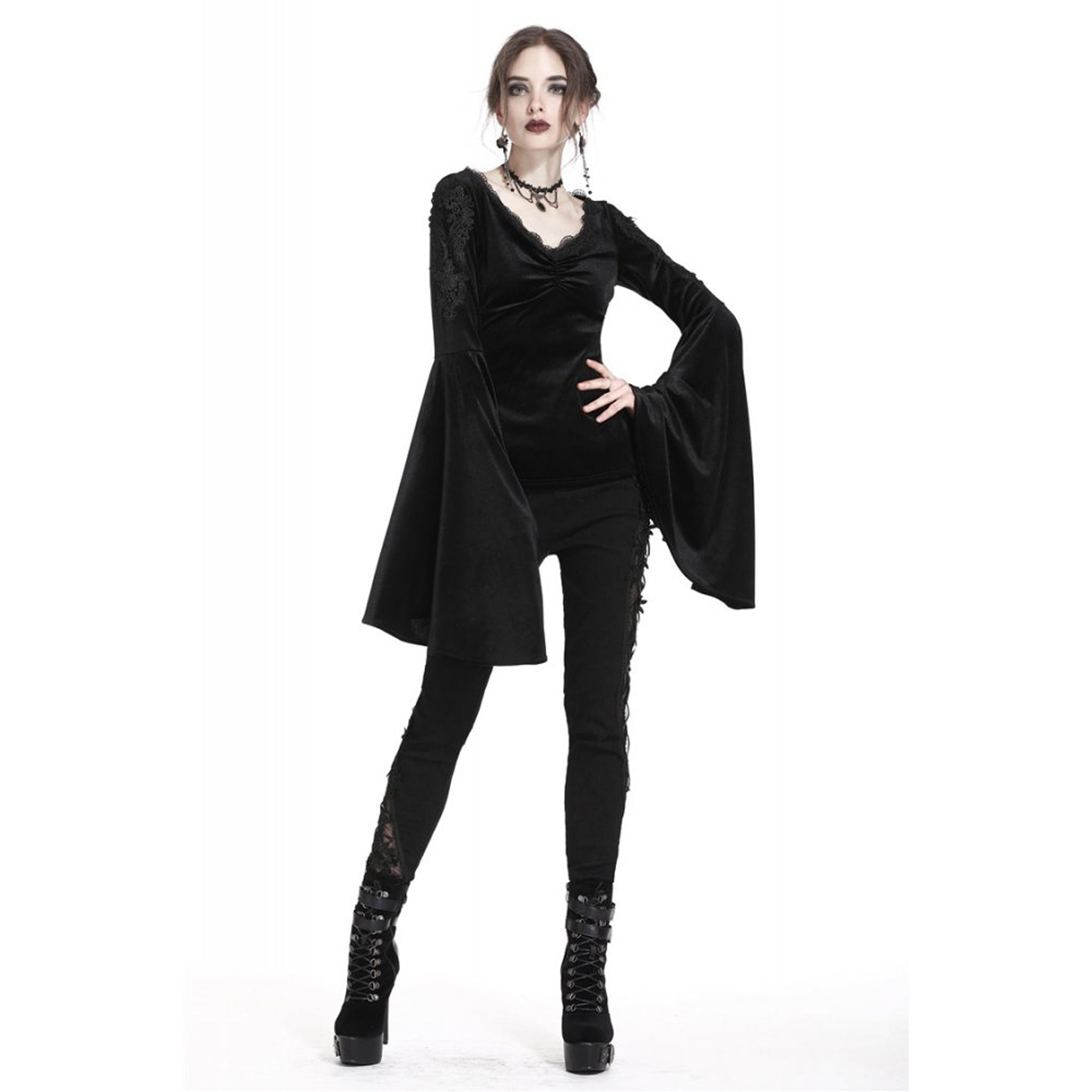 Velvet V Neck Applique Shirt