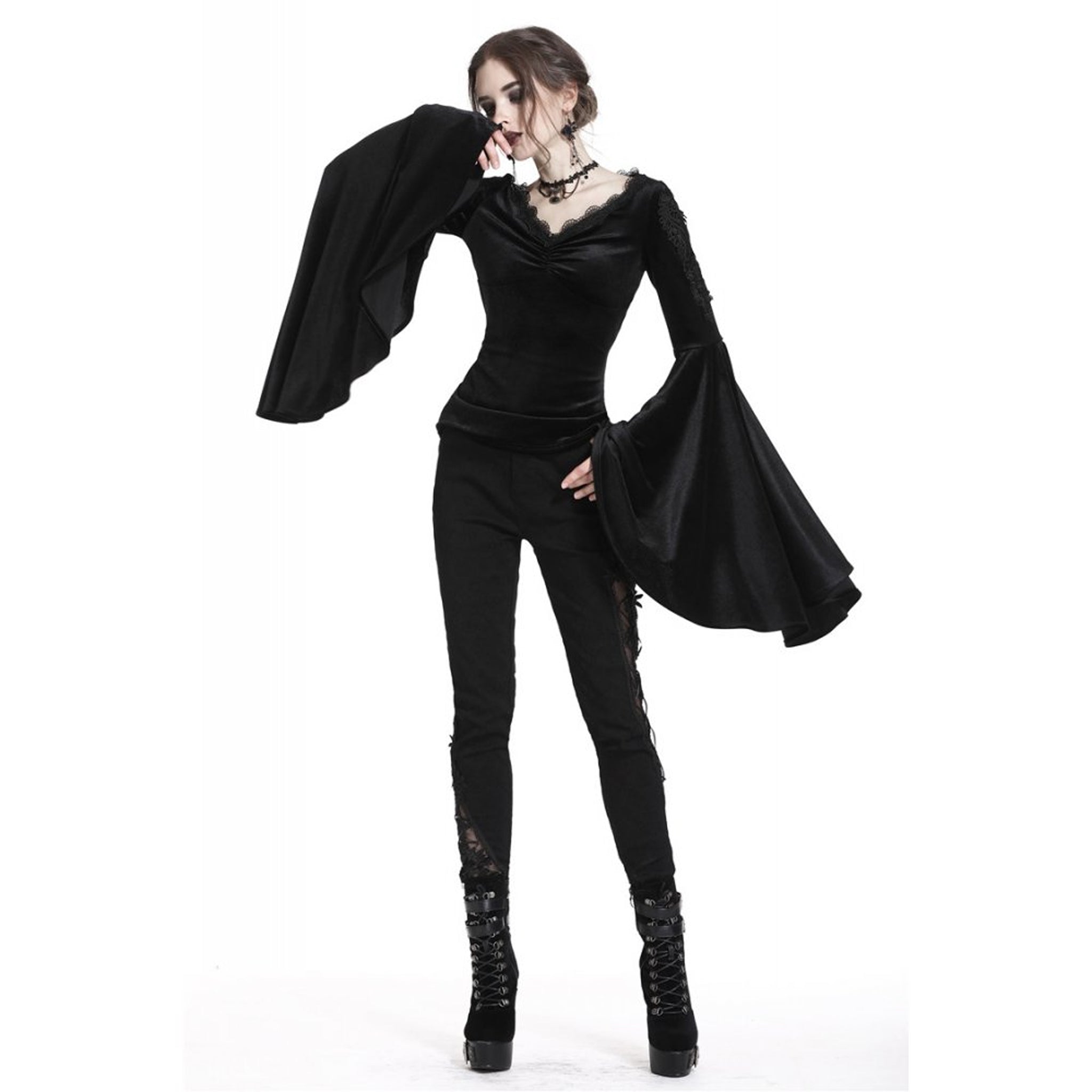 Velvet V Neck Applique Shirt