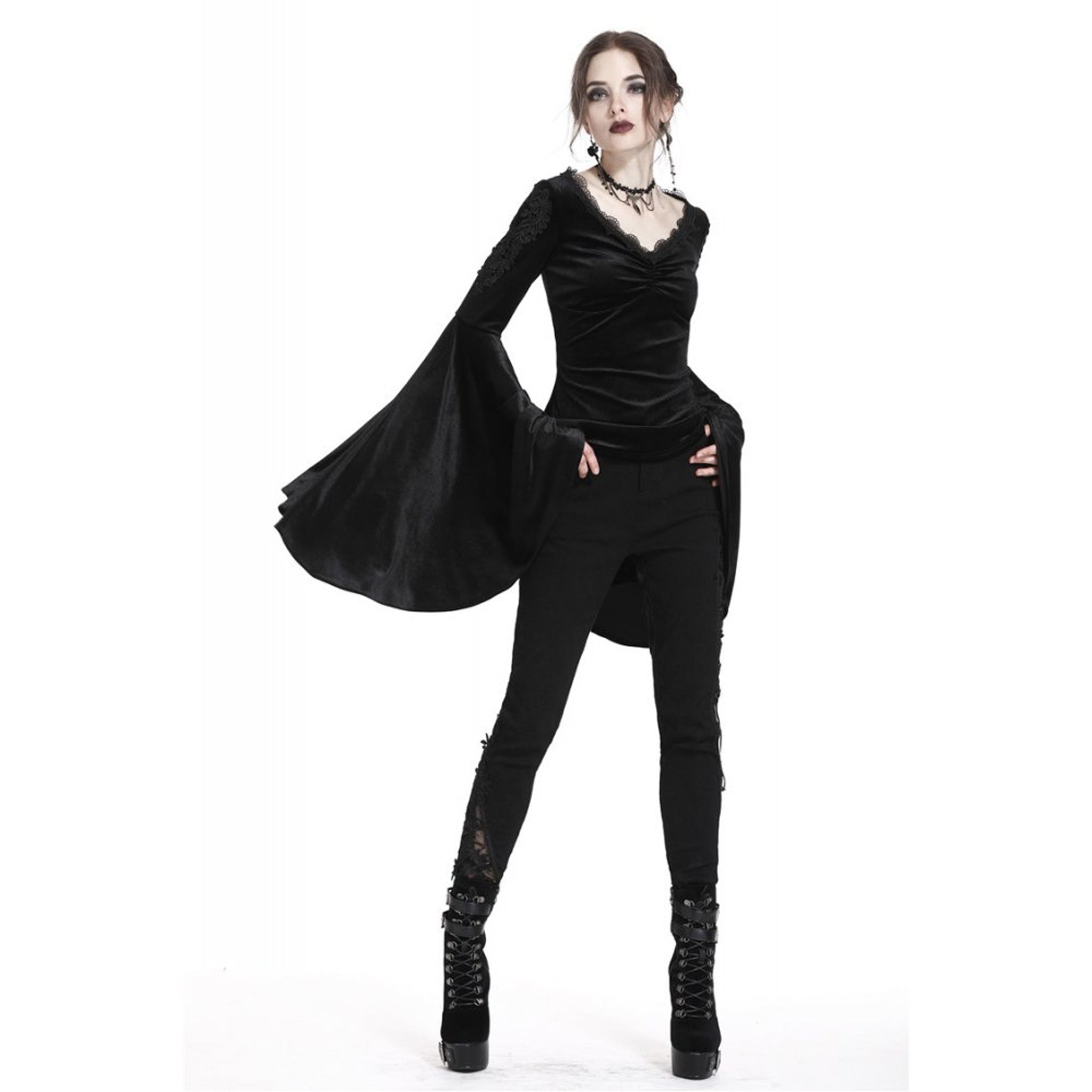 Velvet V Neck Applique Shirt
