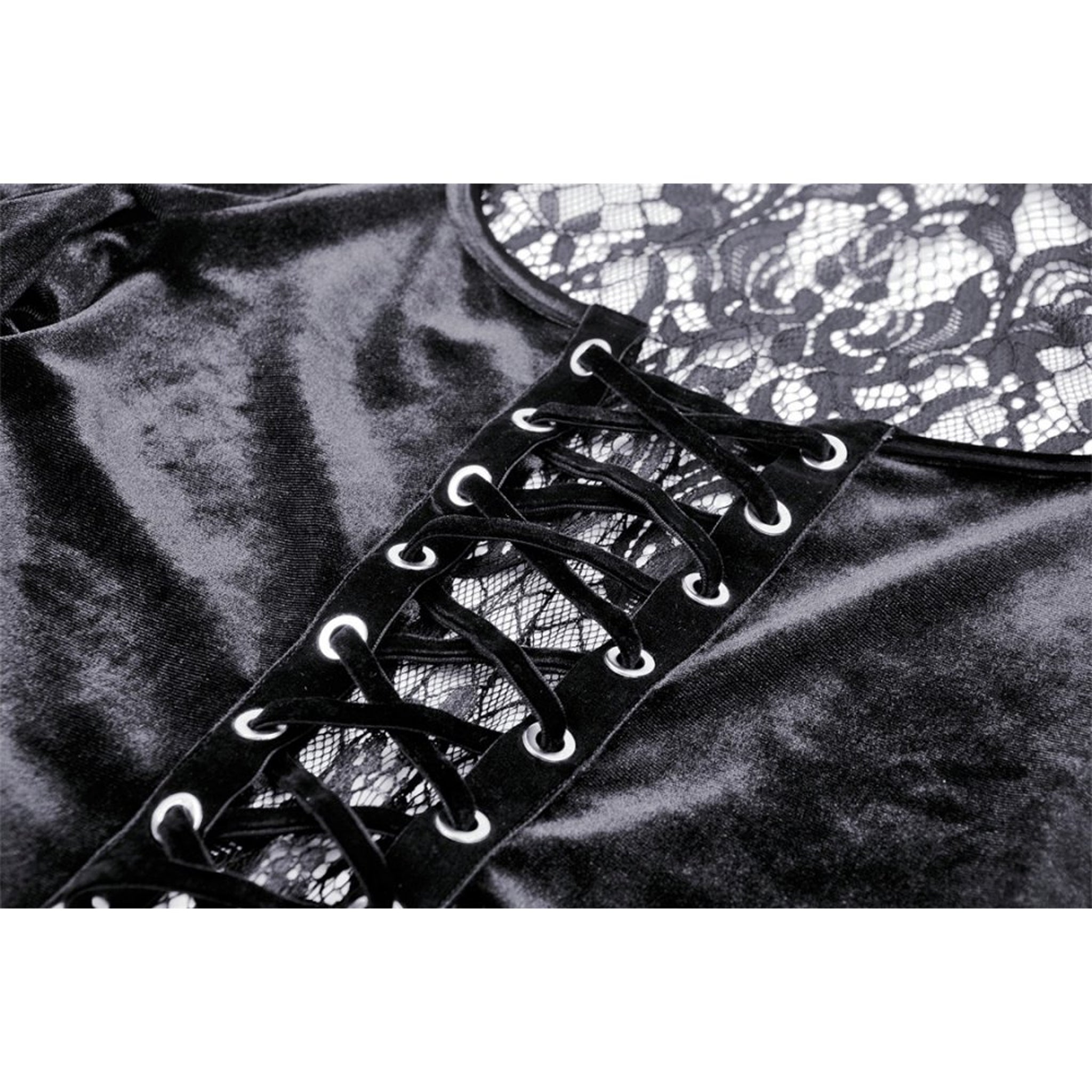 Front Lace Velvet Bell Sleeve Top