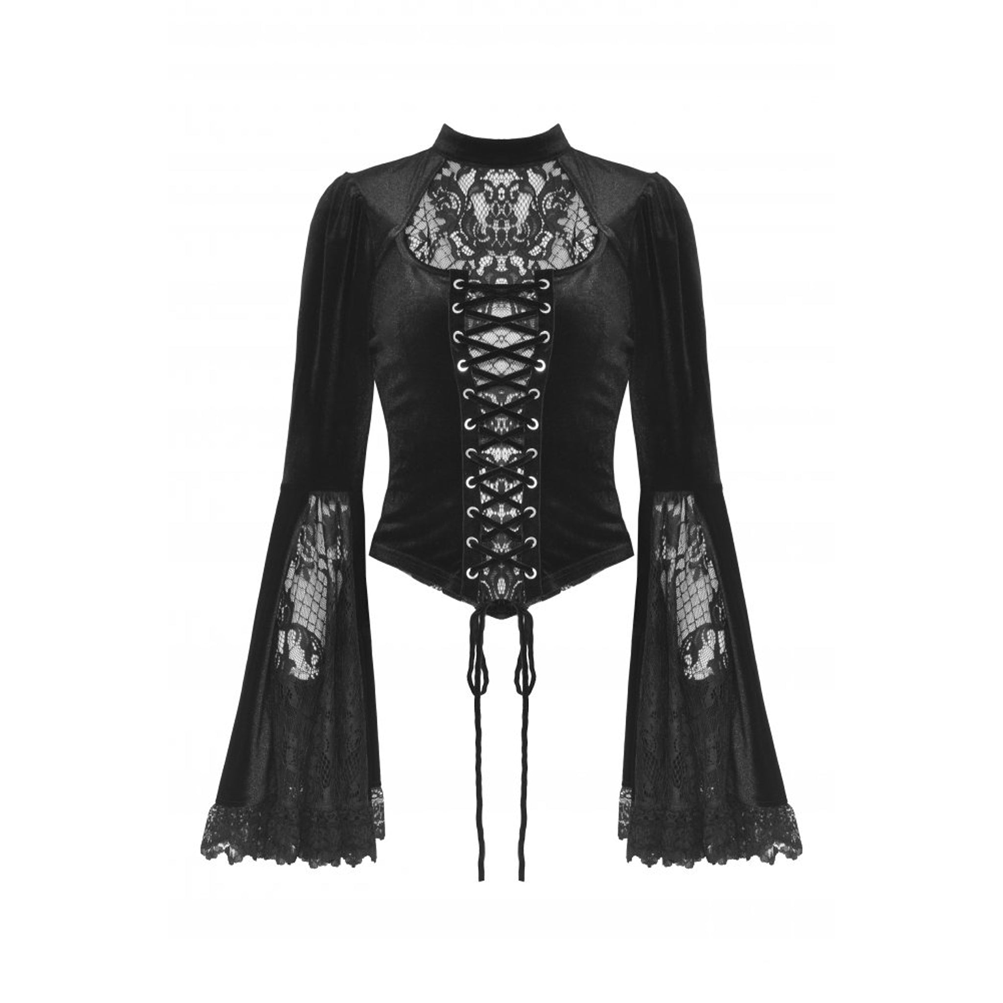 Front Lace Velvet Bell Sleeve Top