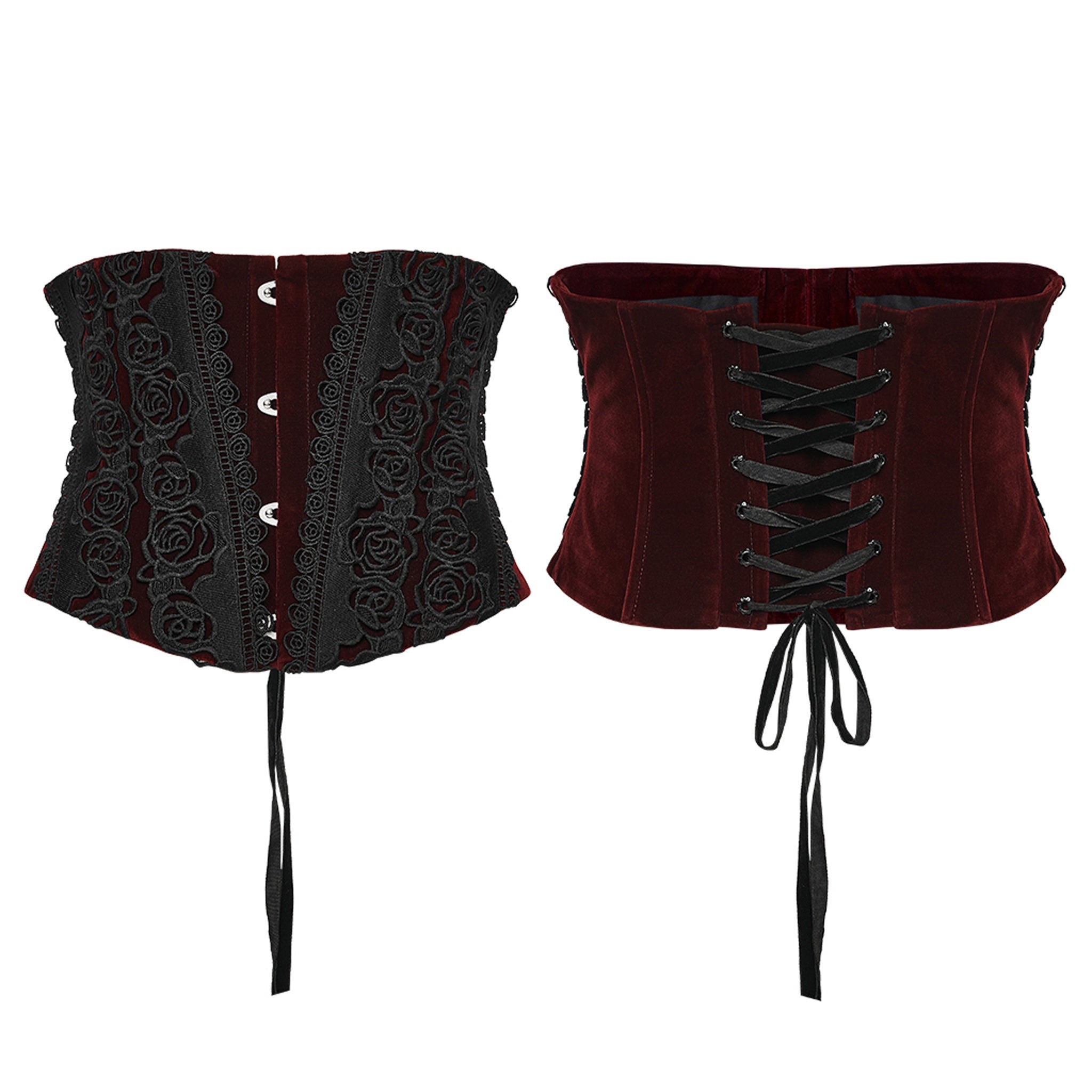 Rose Applique Corset RED-BLACK
