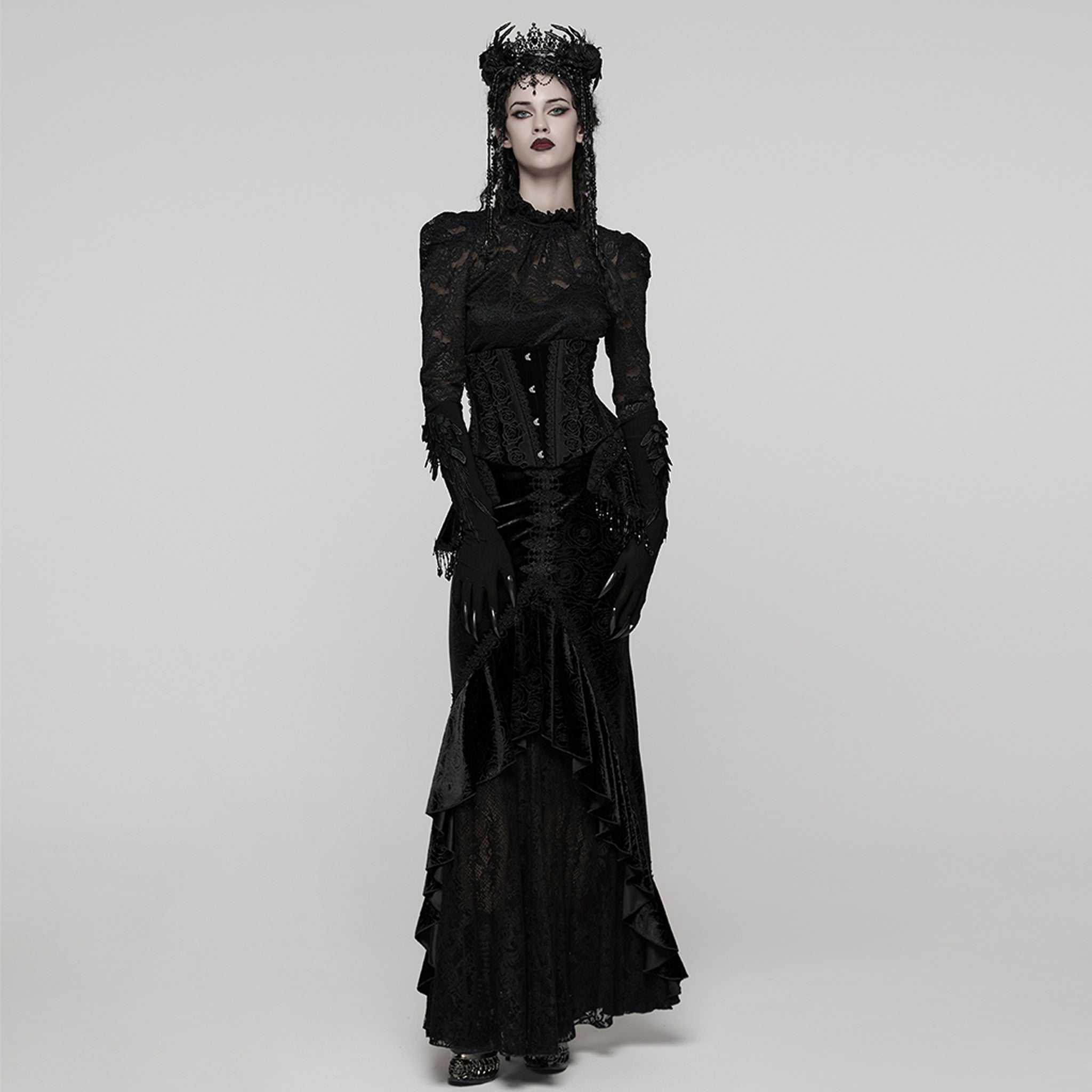 Rose Applique Corset BLACK