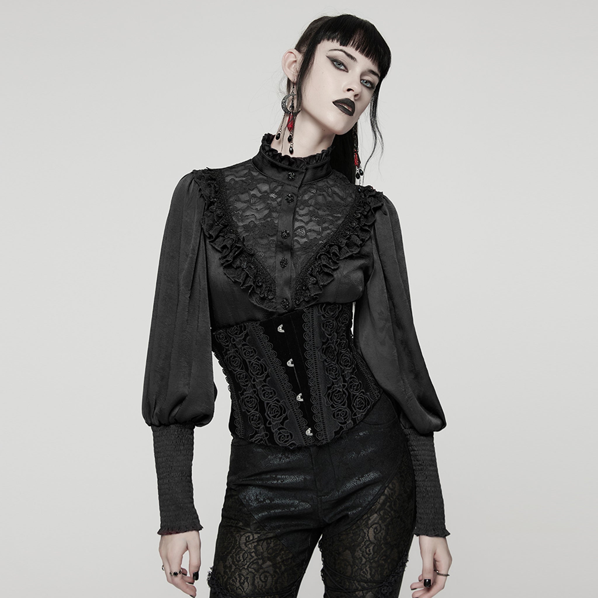 Rose Applique Corset BLACK