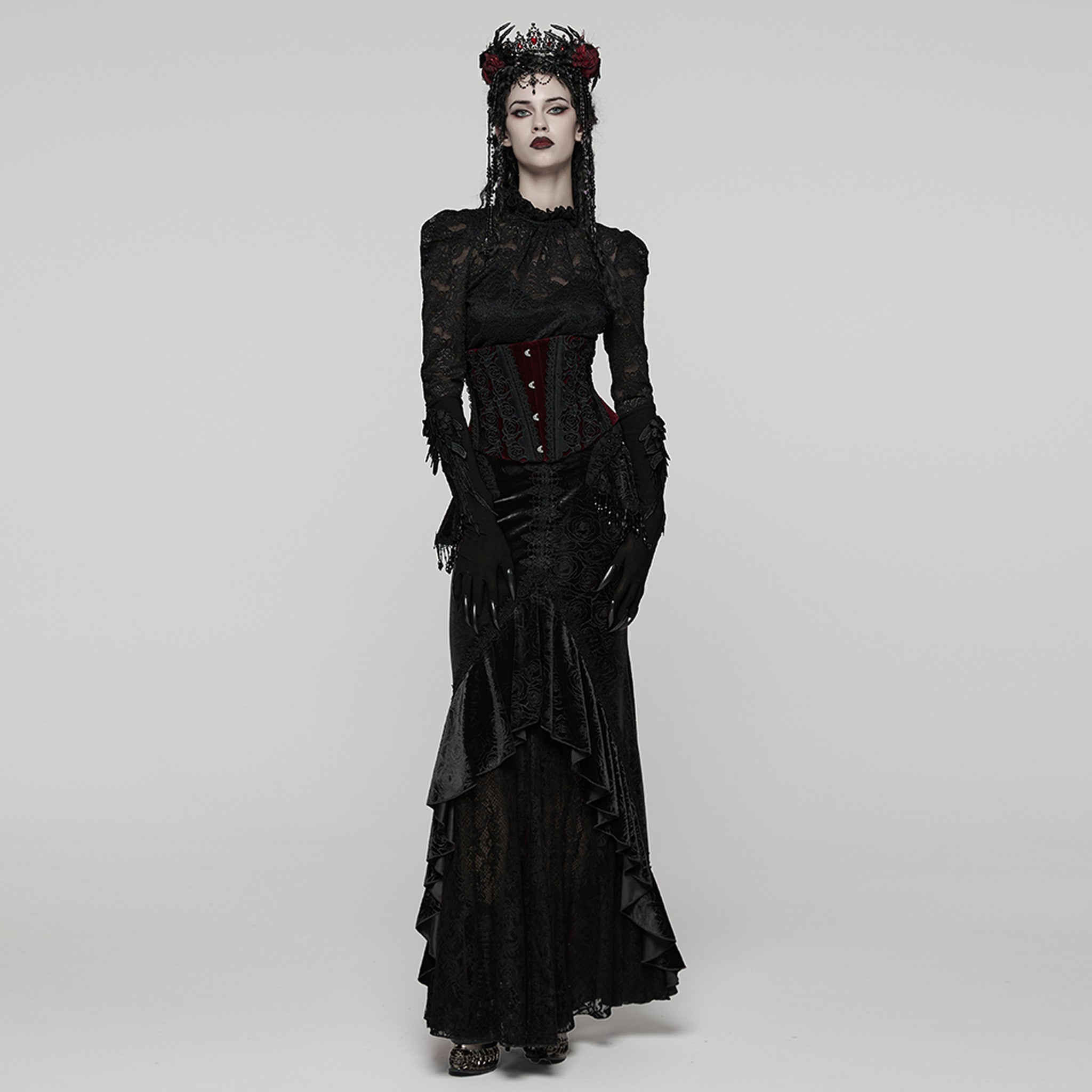 Rose Applique Corset RED-BLACK