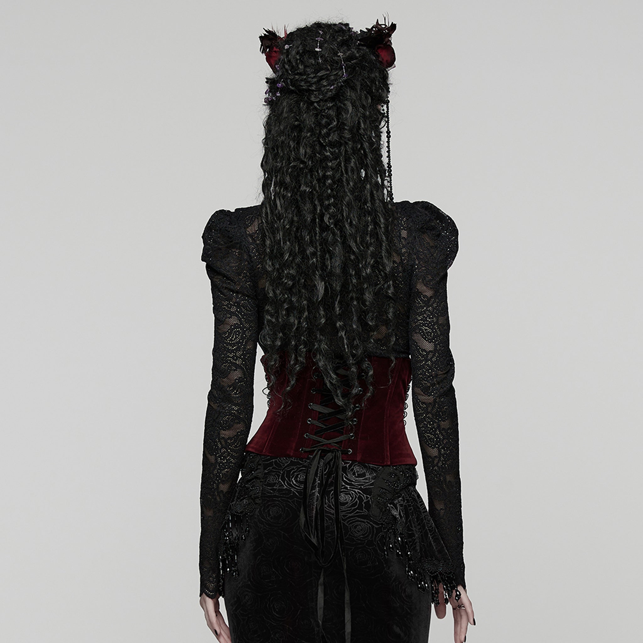 Rose Applique Corset RED-BLACK