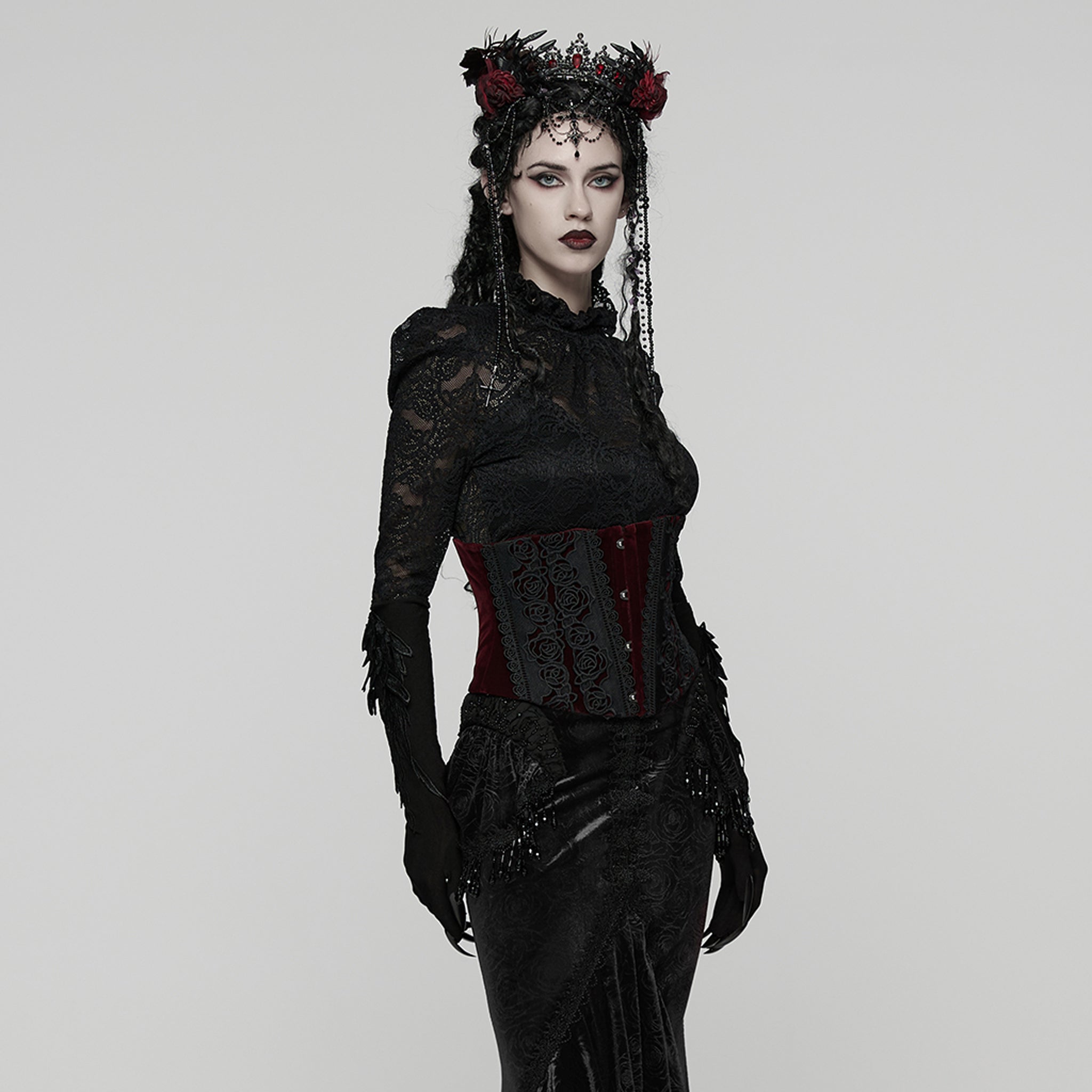 Rose Applique Corset RED-BLACK