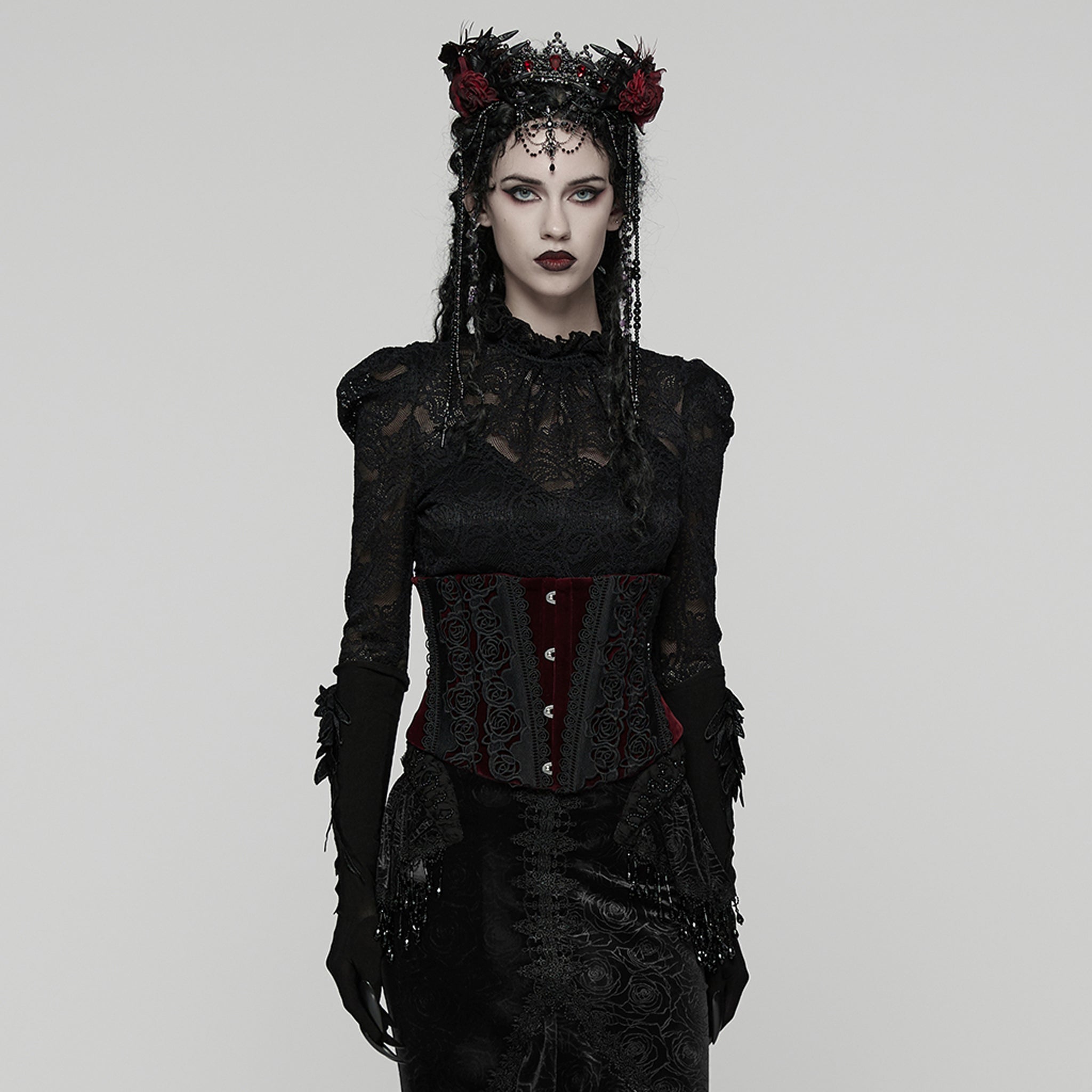 Rose Applique Corset RED-BLACK