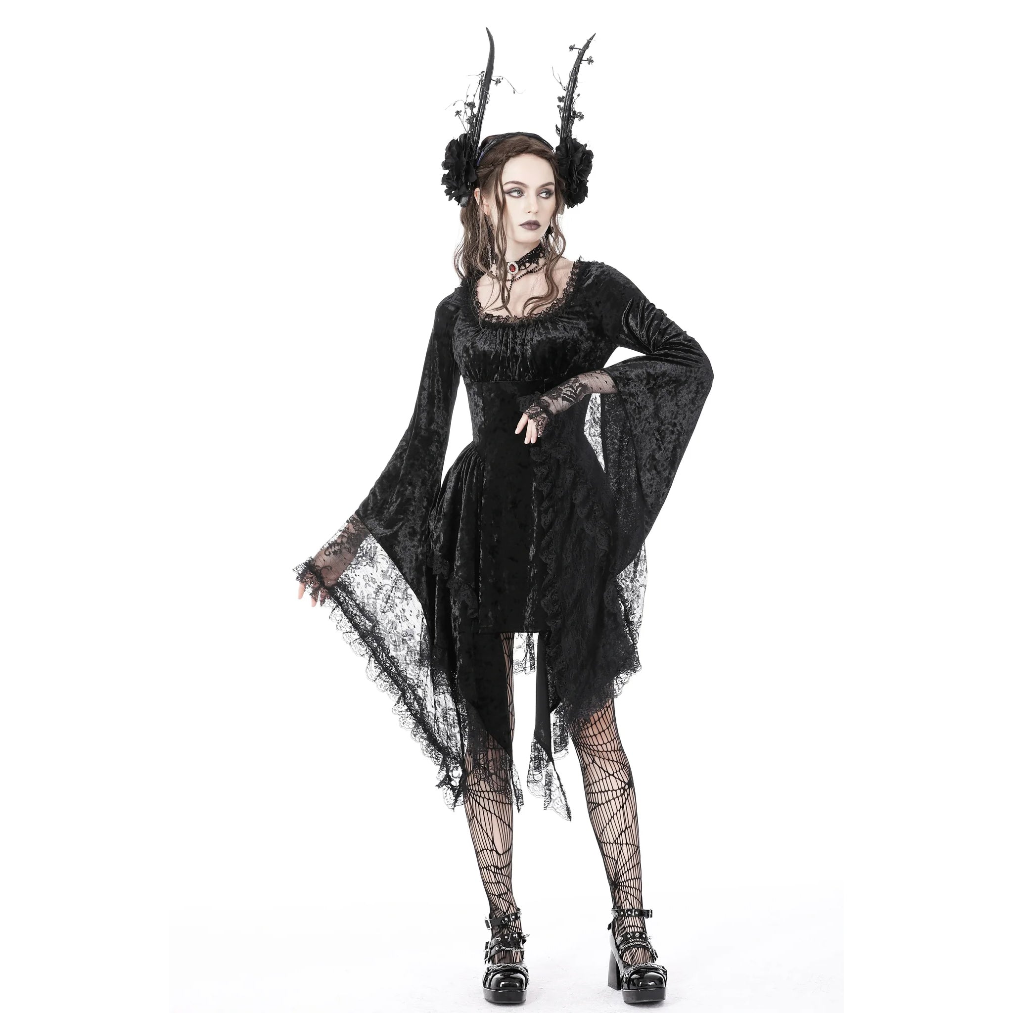 As You Wish Bell-sleeve Velvet Dress
