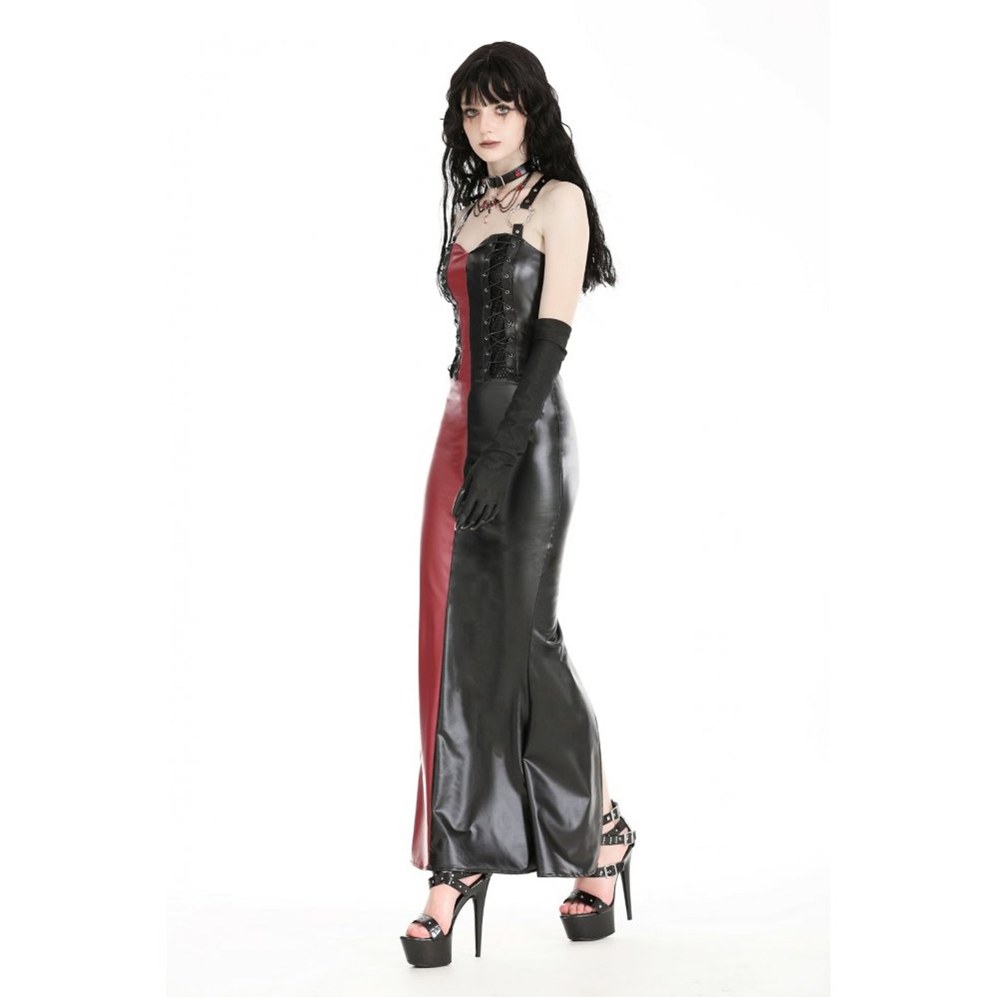 Red Black Split Maxi Dress