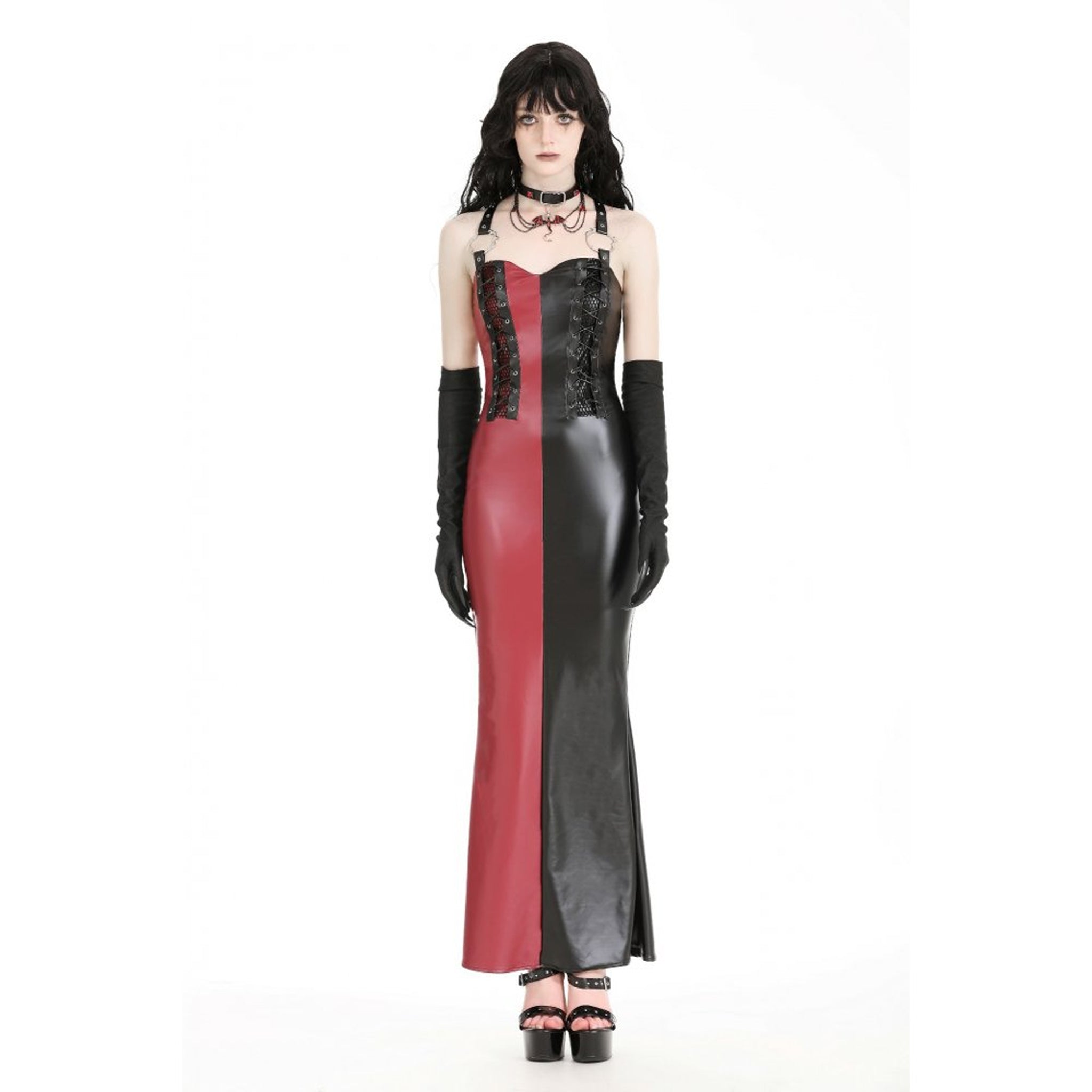 Red Black Split Maxi Dress