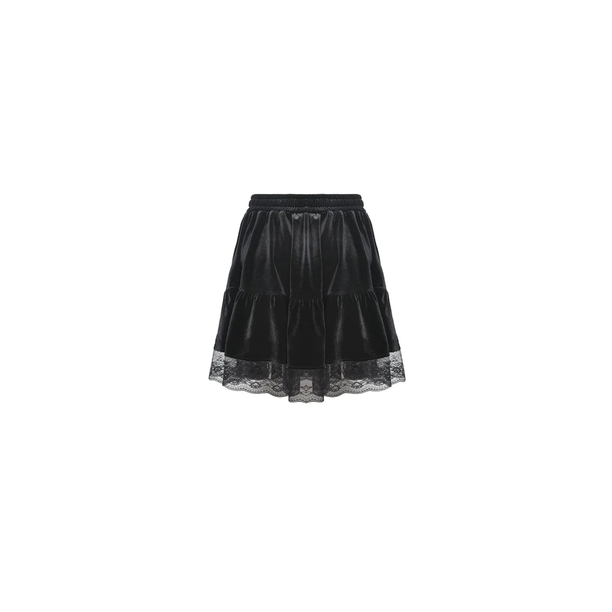 Lace Trim Velvet Skirt