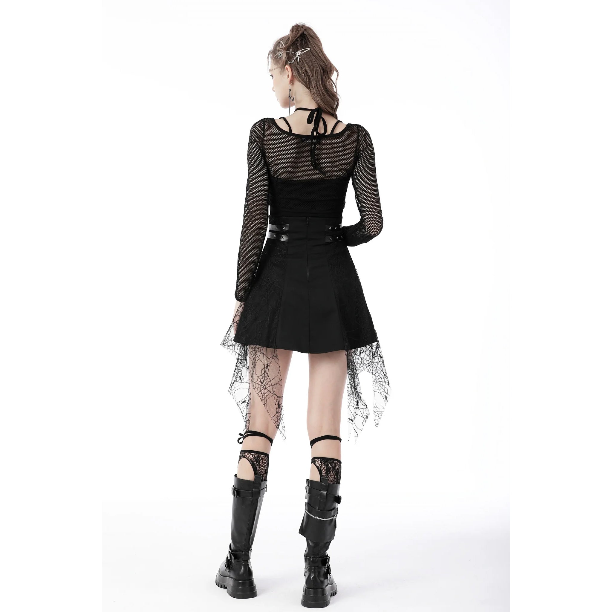 Gothic cross web lace skirt