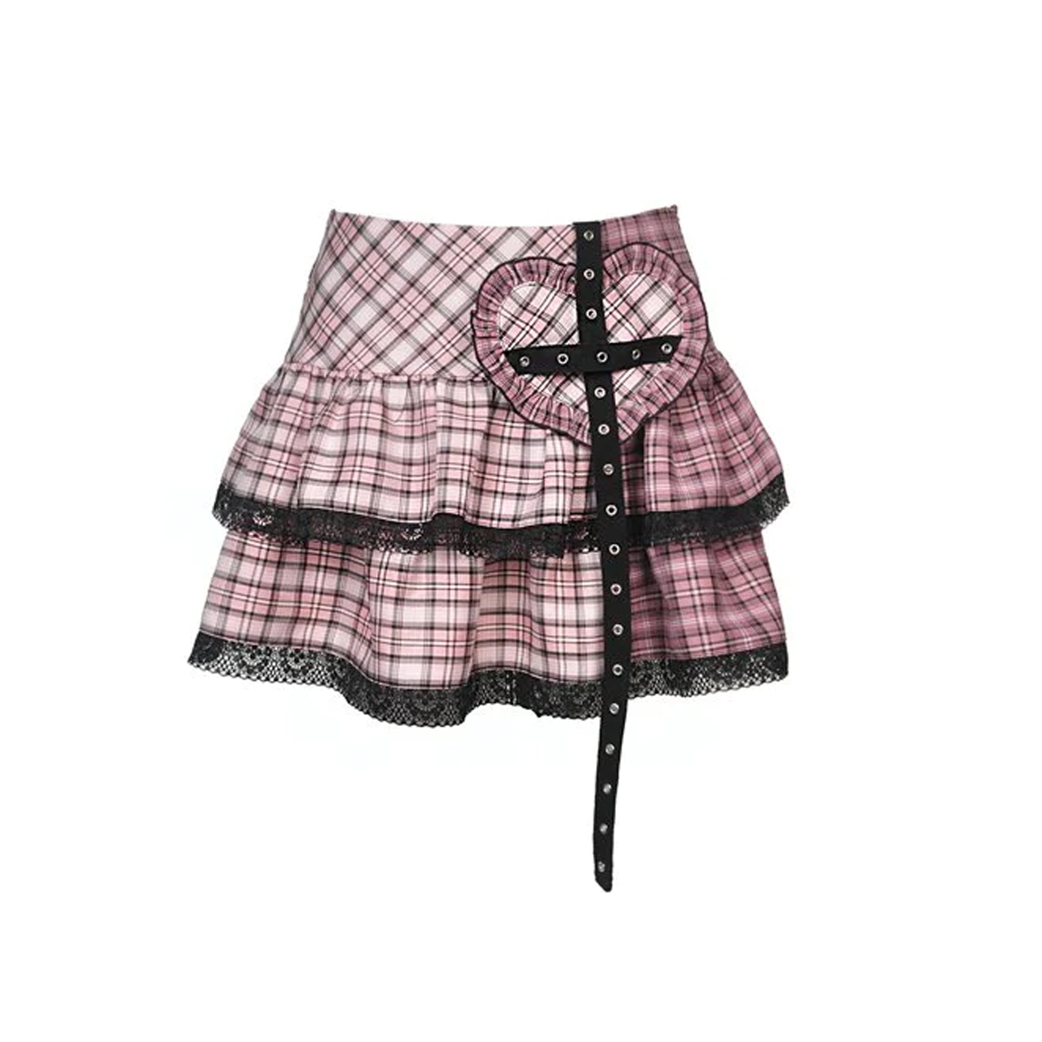 millennium pink plaid heart skirt