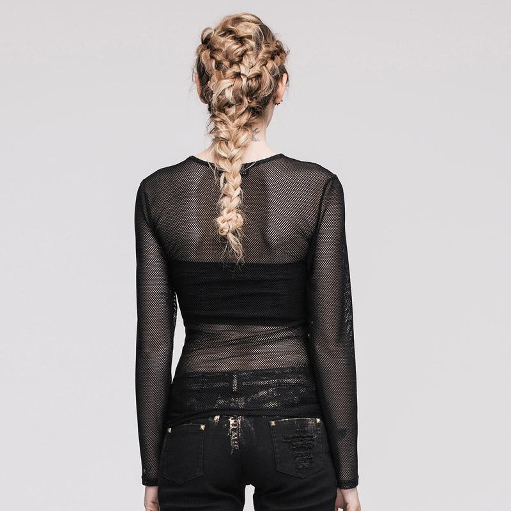 long sleeve slim fishnet top