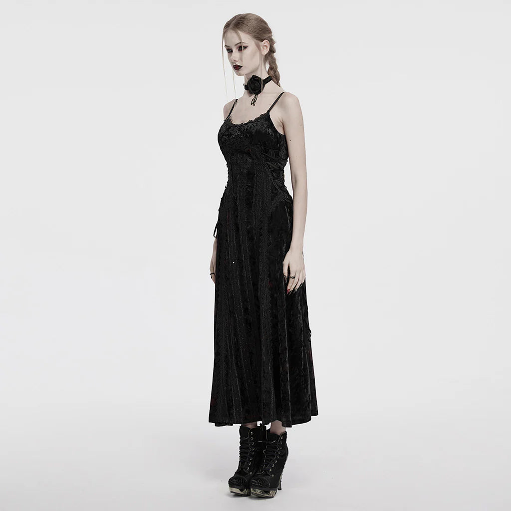 Velvet And Lace Spaghetti Strap Dress