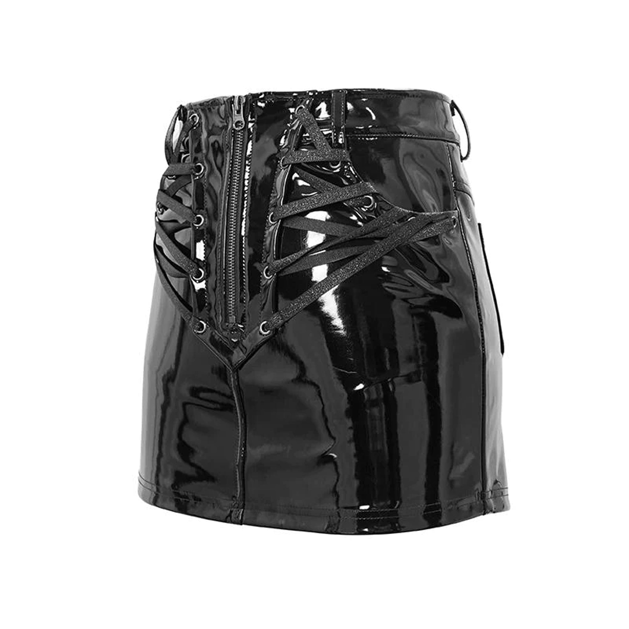 Zip Up Laced PVC Mini Skirt