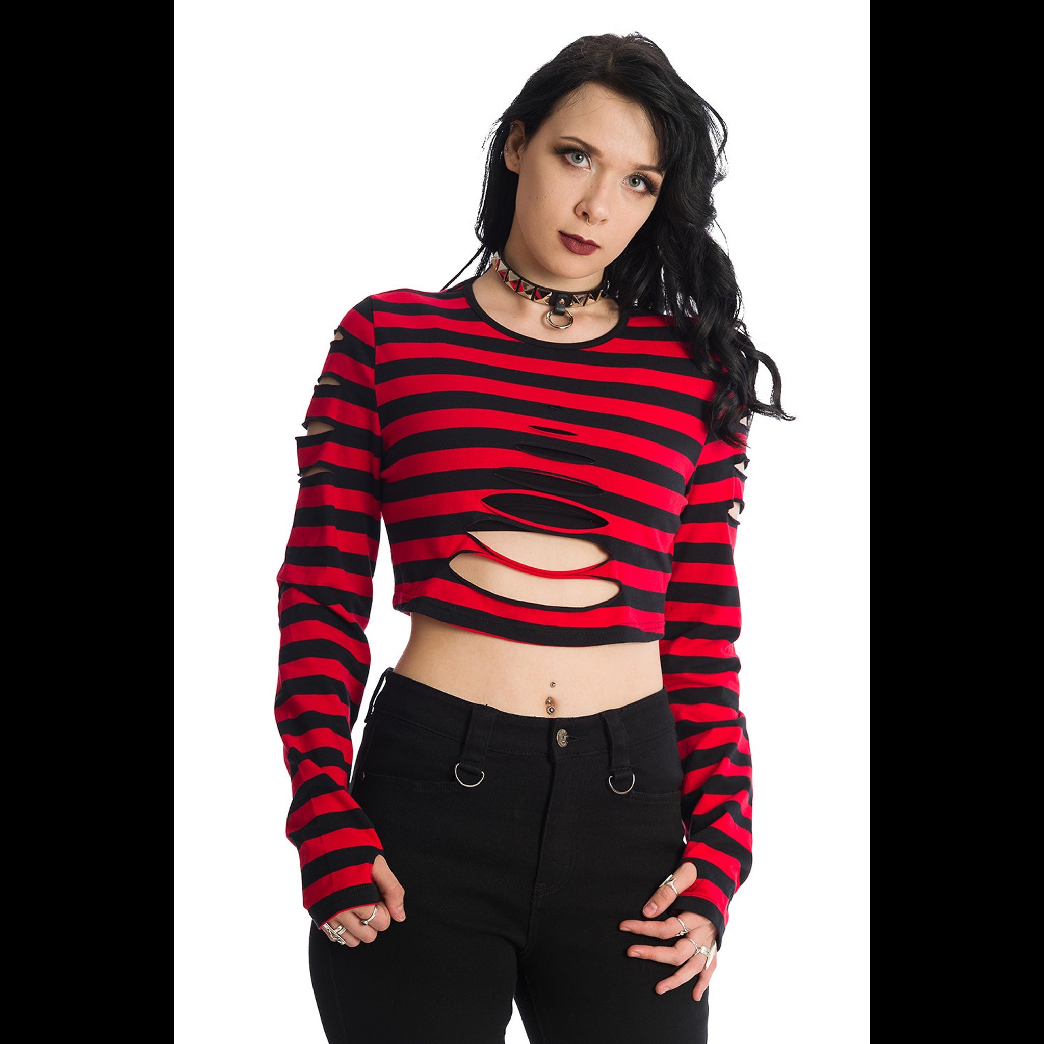 Red Black Shredded Top