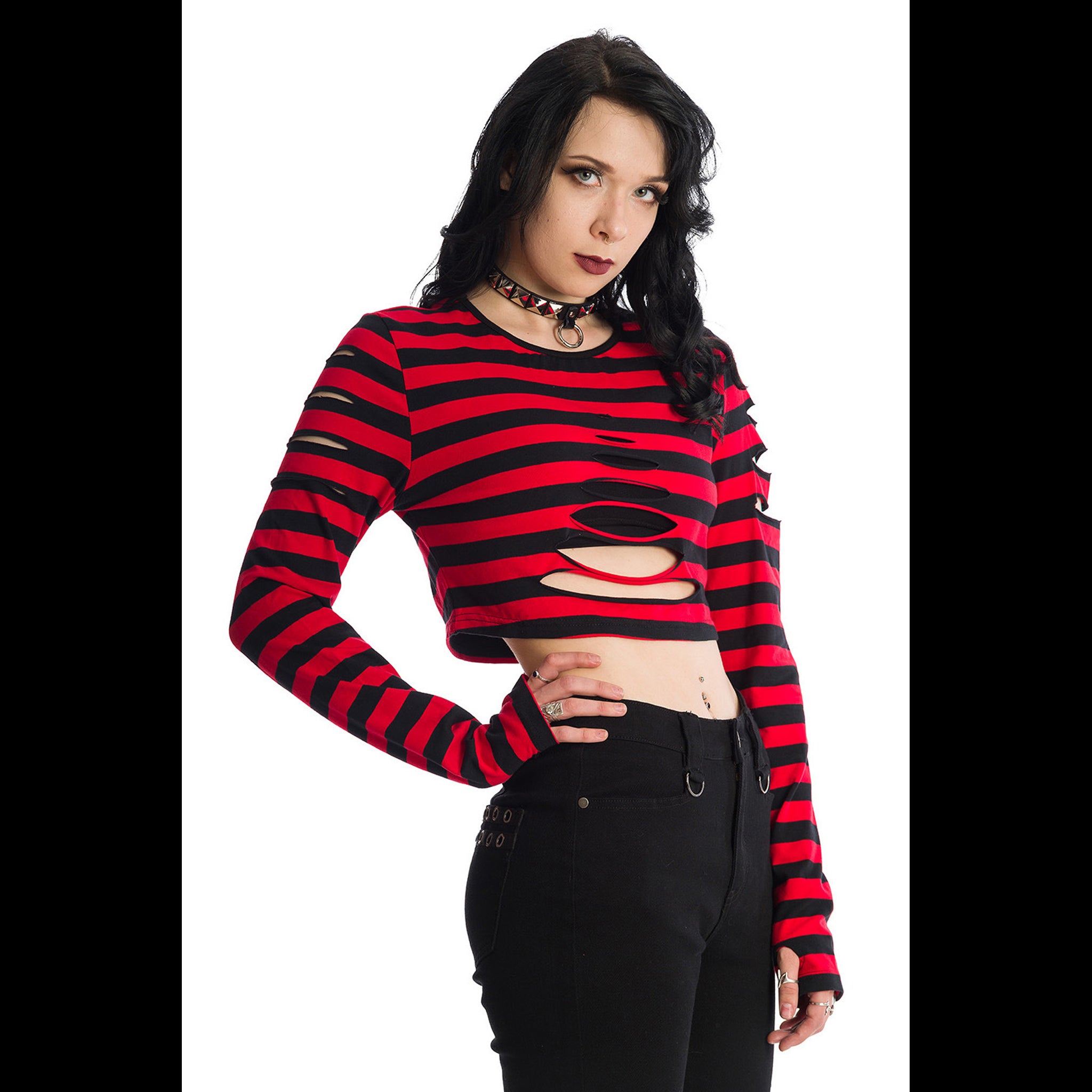 Red Black Shredded Top