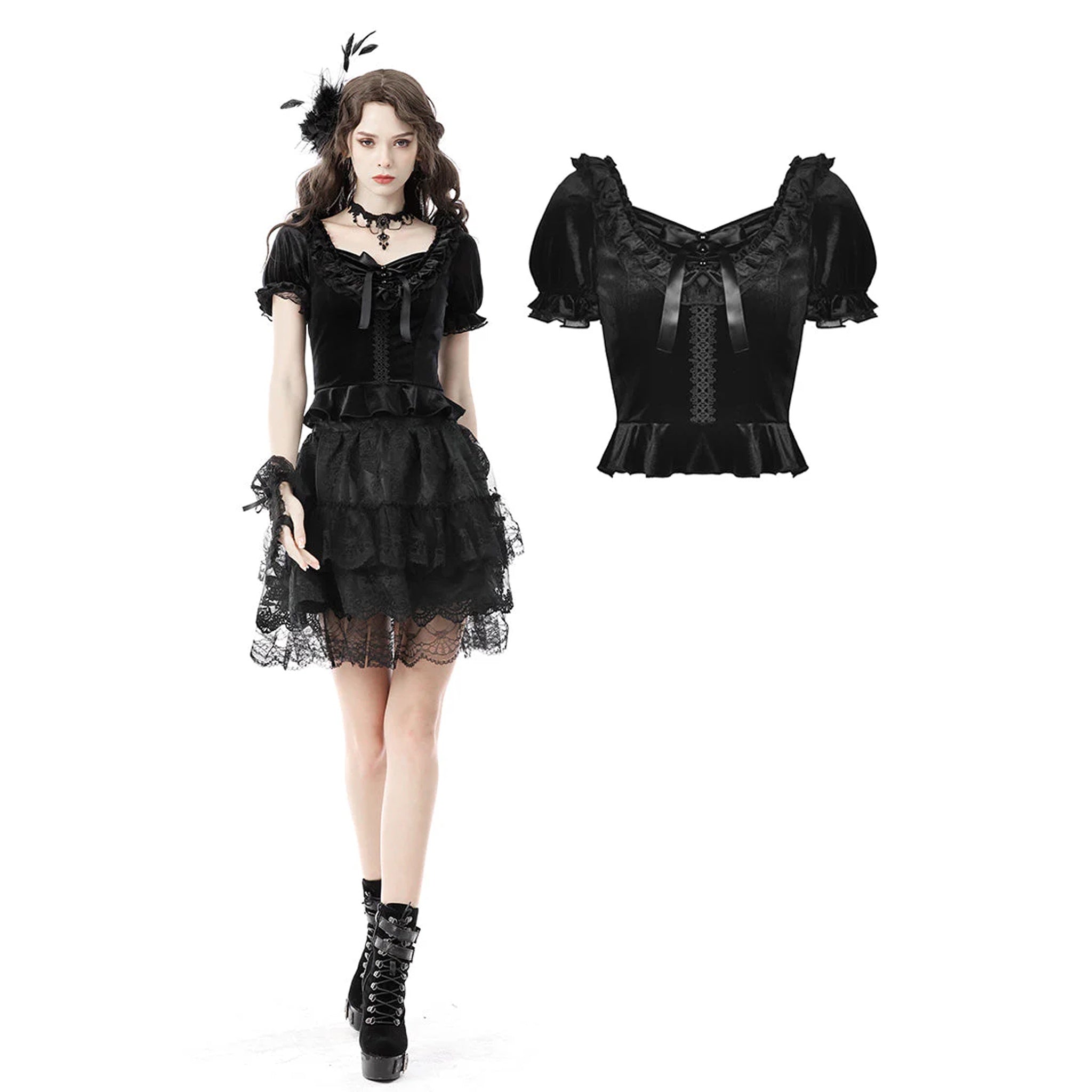 Ruffled Cap Sleeve Velvet Top