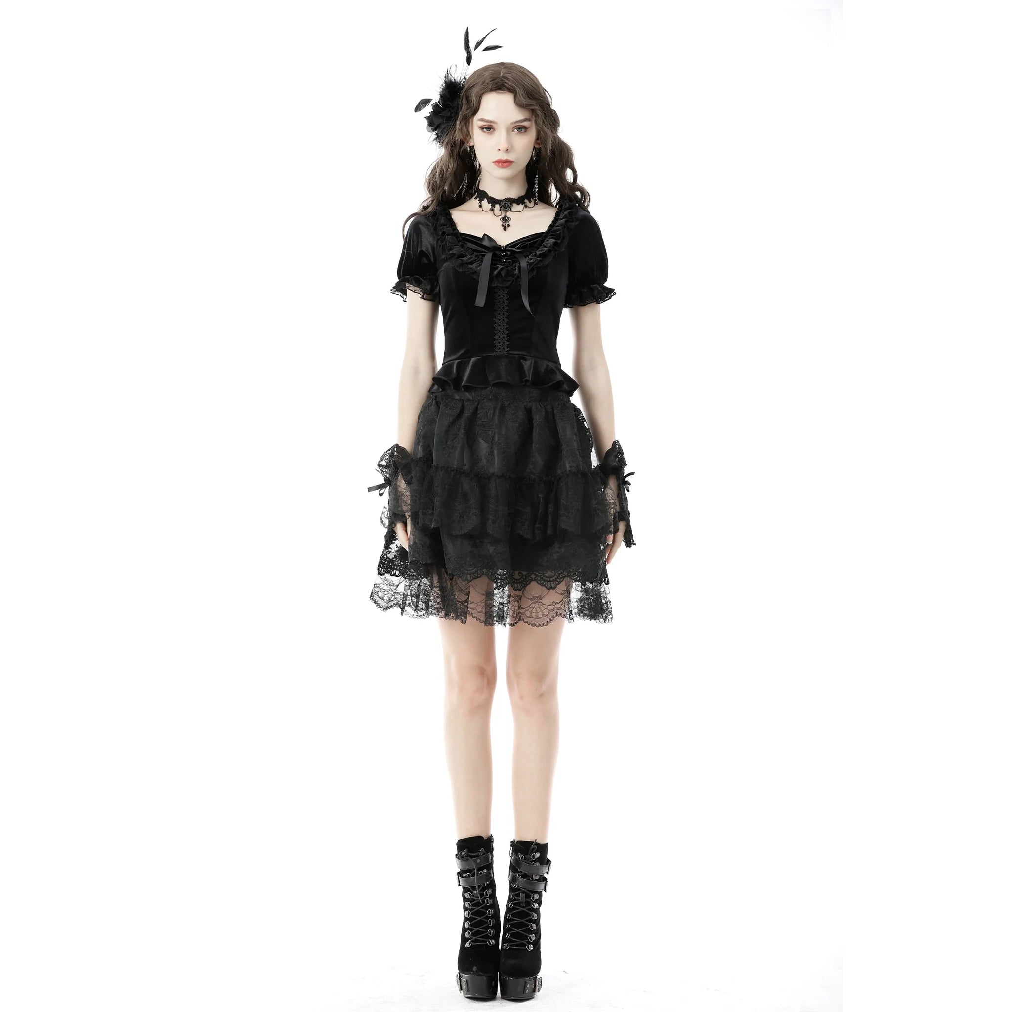 Ruffled Cap Sleeve Velvet Top