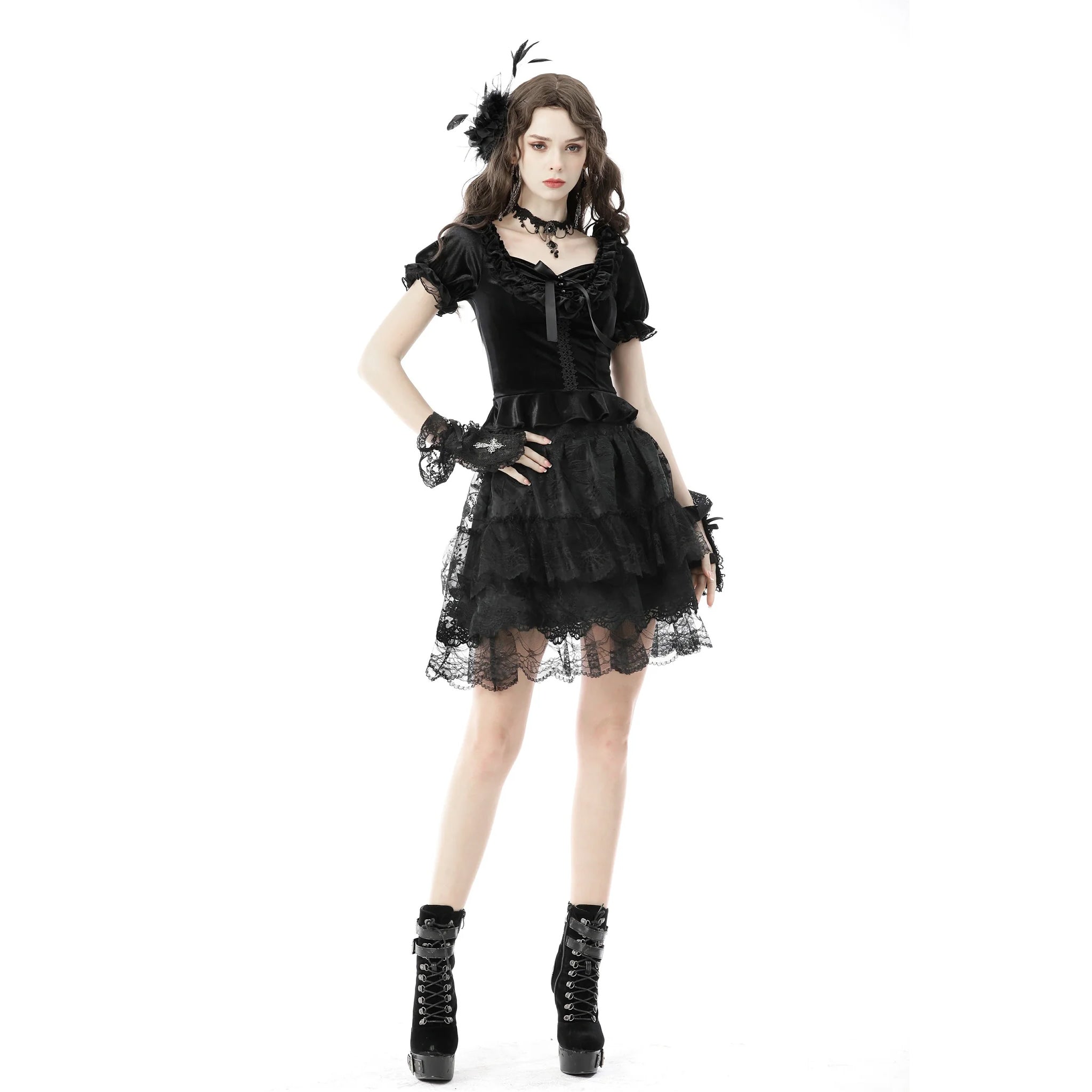 Ruffled Cap Sleeve Velvet Top