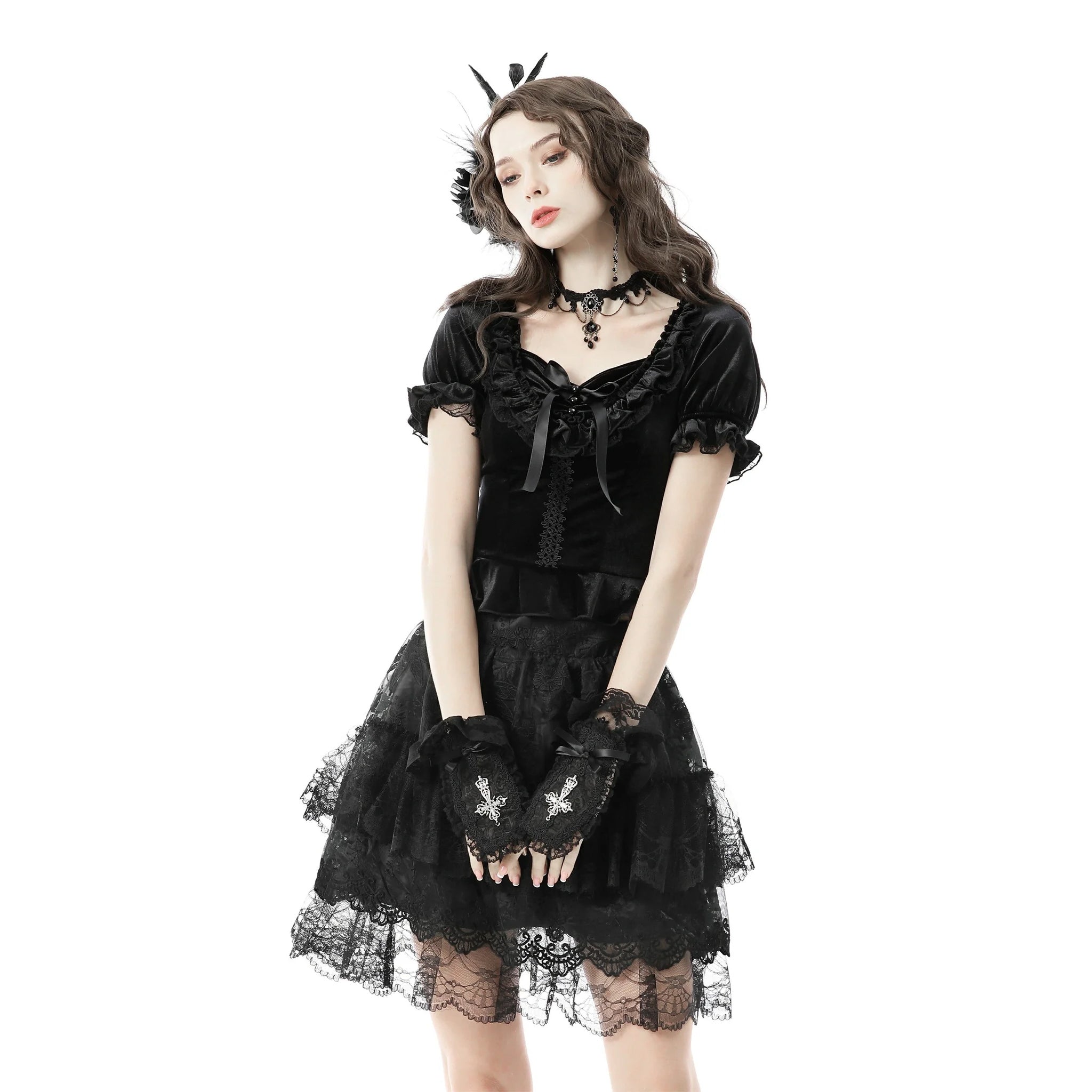 Ruffled Cap Sleeve Velvet Top