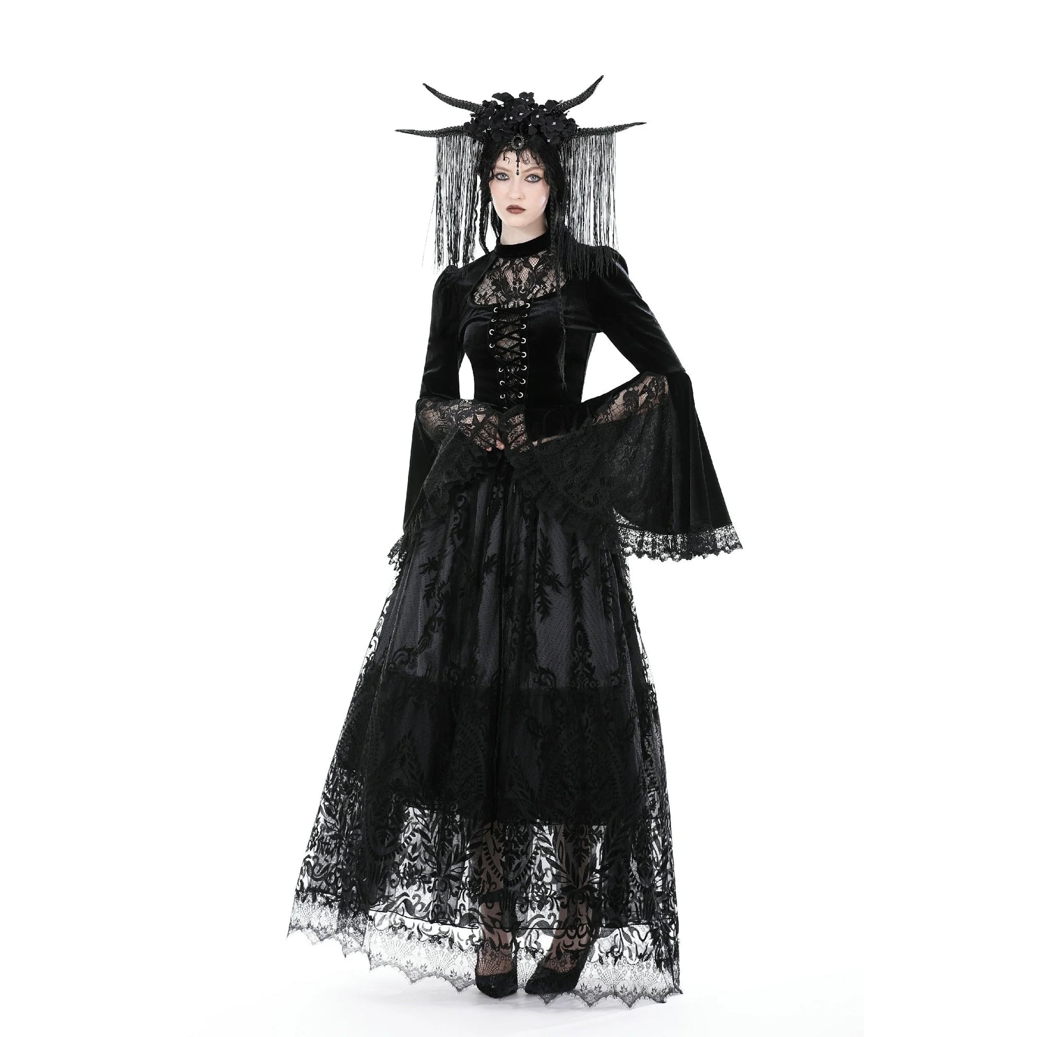 Front Lace Velvet Bell Sleeve Top